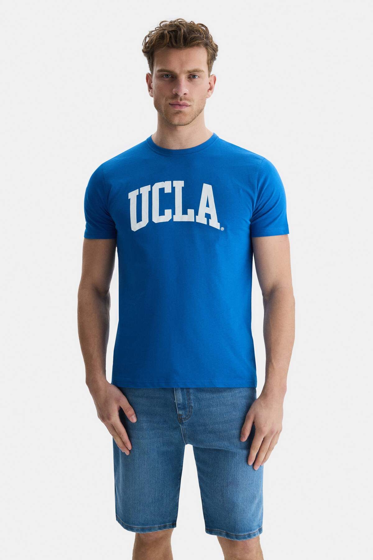 Ucla Culver Mavi Bisiklet Yaka Baskılı Erkek Tshirt