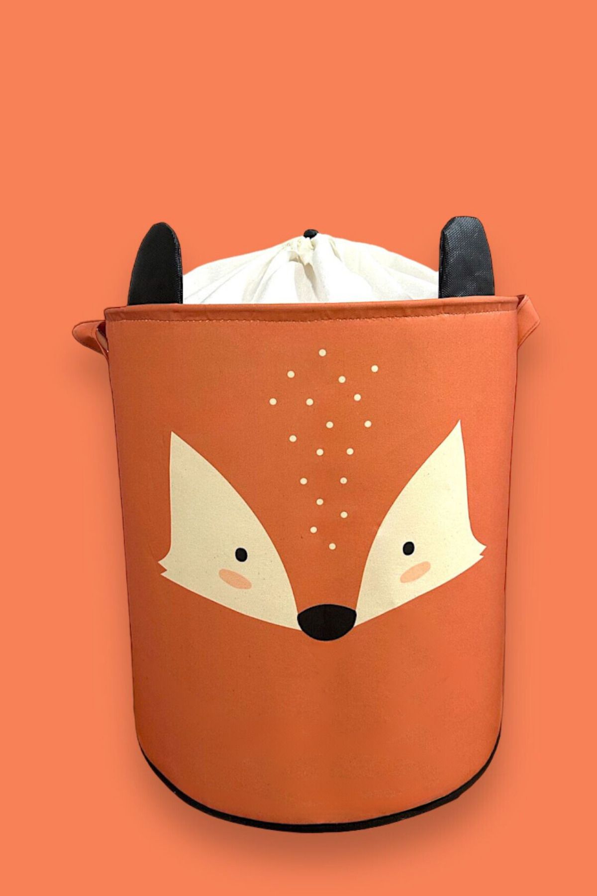 PRENDİ HOME Fox Tasarımlı Ağzı Büzgülü Bebek Çocuk Odası Düzenleyici Saklama Kutusu Oyuncak Kirli Sepeti 37x40