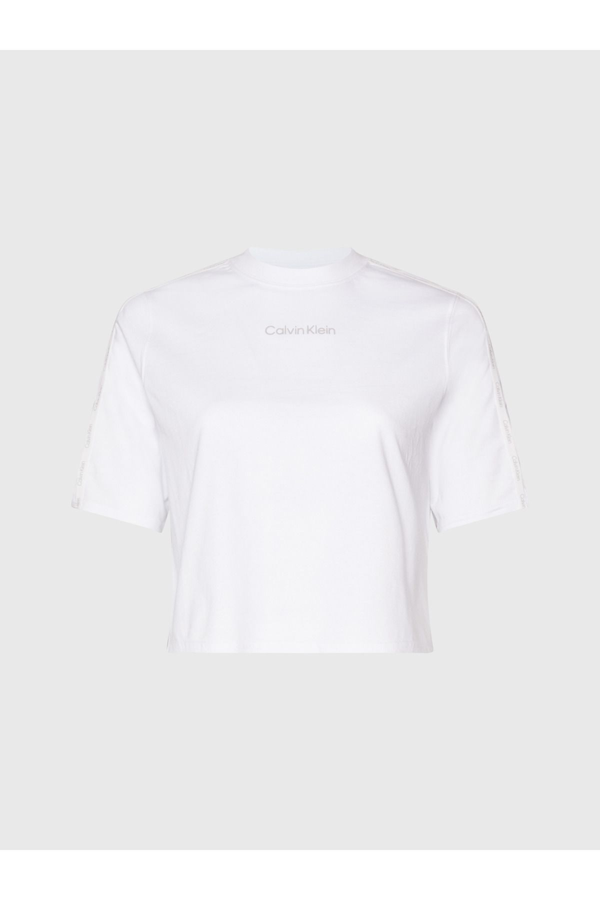 Calvin Klein Kadın Kol Ve Göğüs Kısmında Marka Logolu Pamuklu Bisiklet Yakalı Nem Emici Kumaşlı Beyaz T-shirt 00