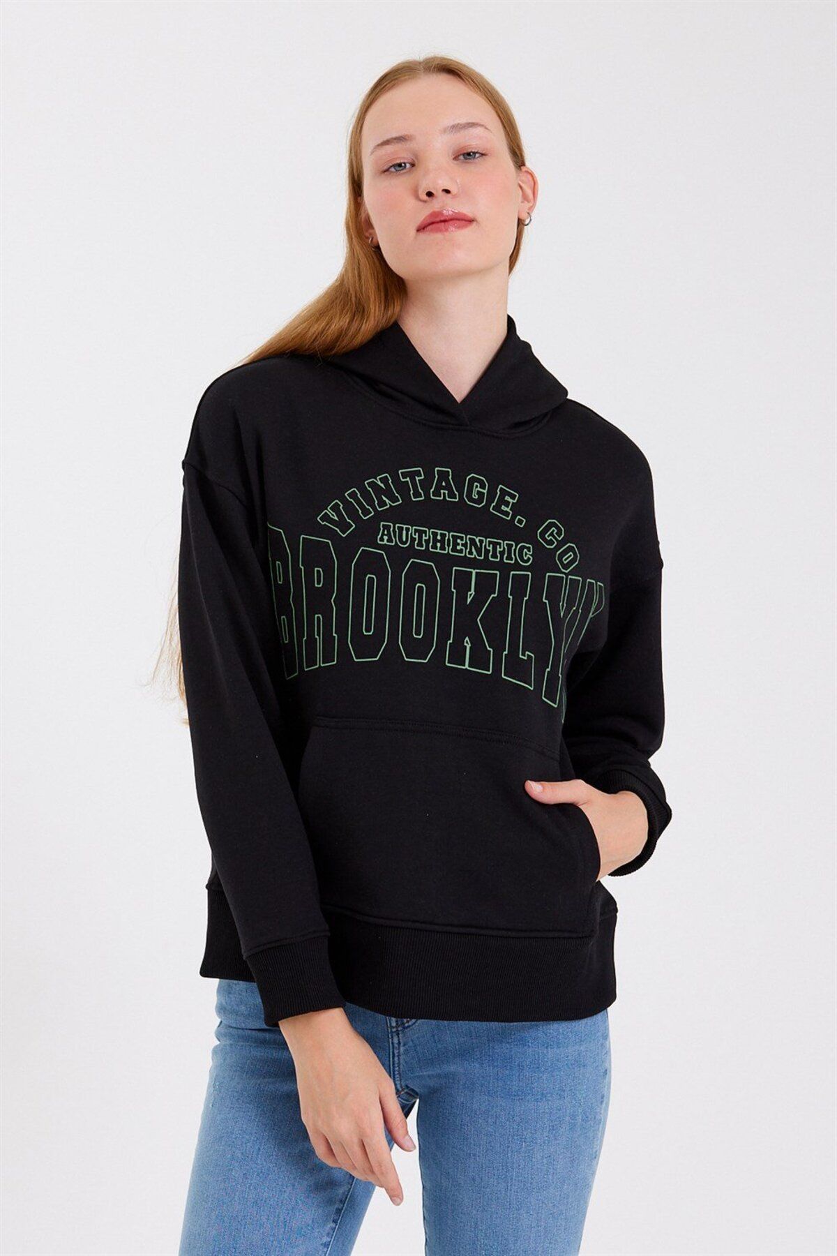 VENA Kadın Brooklyn Siyah Baskılı Regular Fit Normal Kesim Sweatshirt