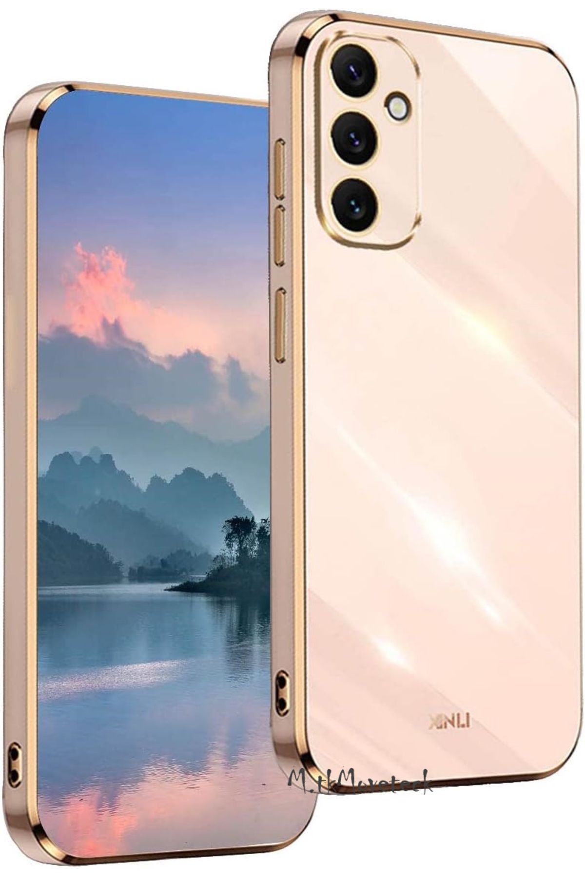 m.tk moveteck Samsung Galaxy A25 Kılıf Kamera Korumalı Parlak Gold Kenarlı Altın Detaylı Yumuşak Silikon Kapak
