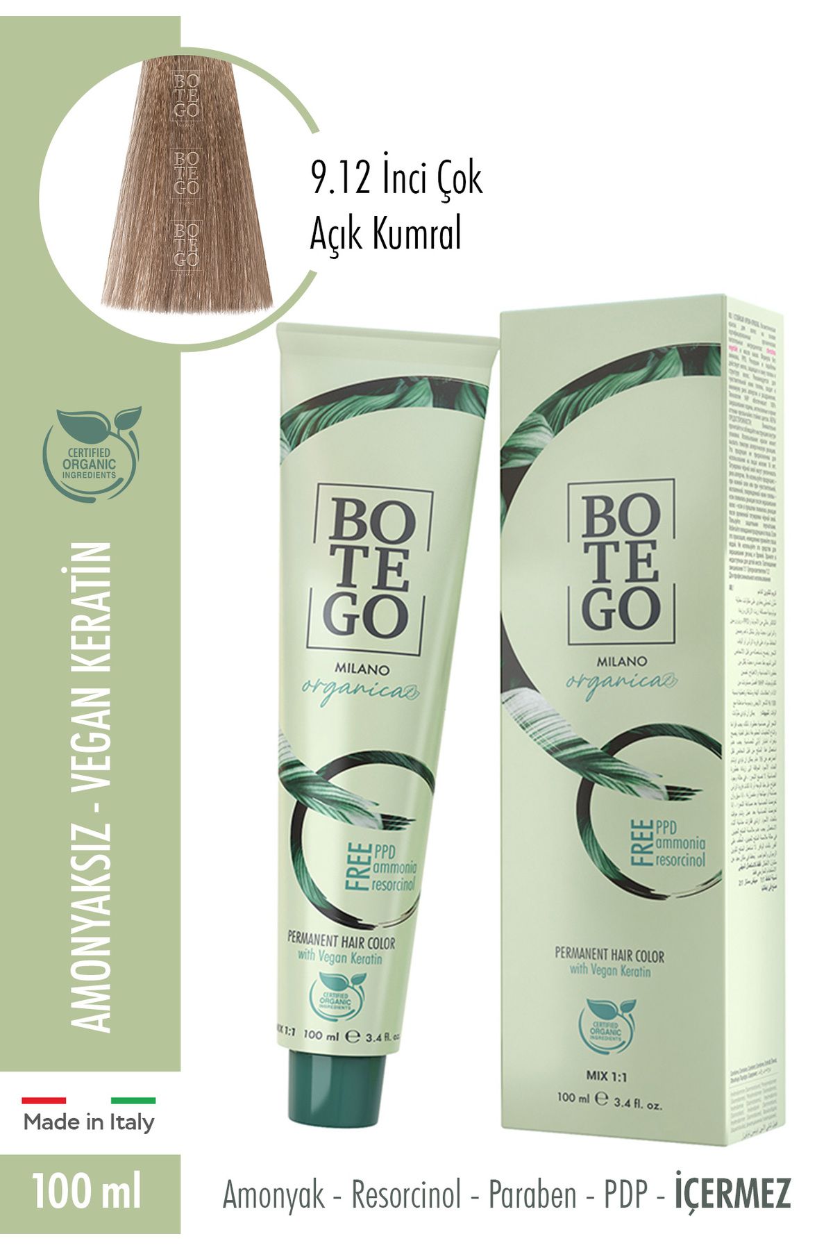 botegohair Botego Organica Krem Boya - 9.12 Inci Çok Açık Kumral 100 ml