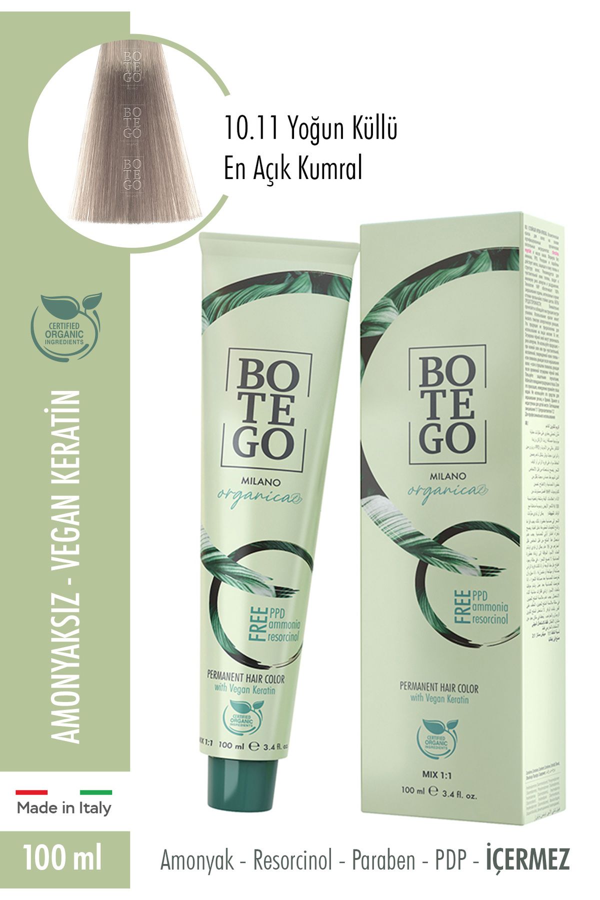 botegohair Botego Organica Krem Boya - 10.11 Yoğun Küllü En Açık Kumral 100 ml