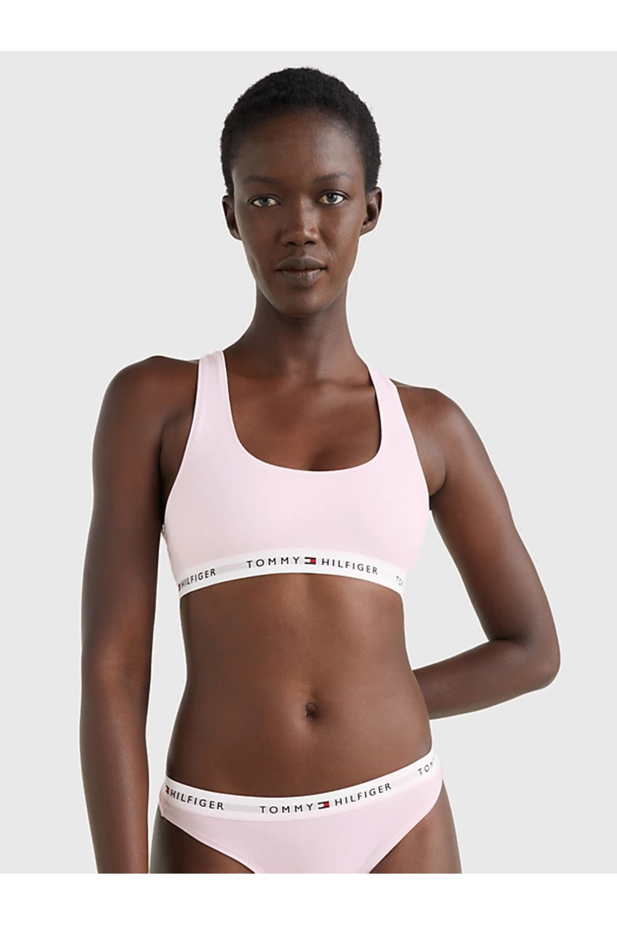 Tommy Hilfiger Kadın Marka Logolu Beyaz Elastik Bantlı Pembe Spor Sütyeni Uw0uw03820-tog