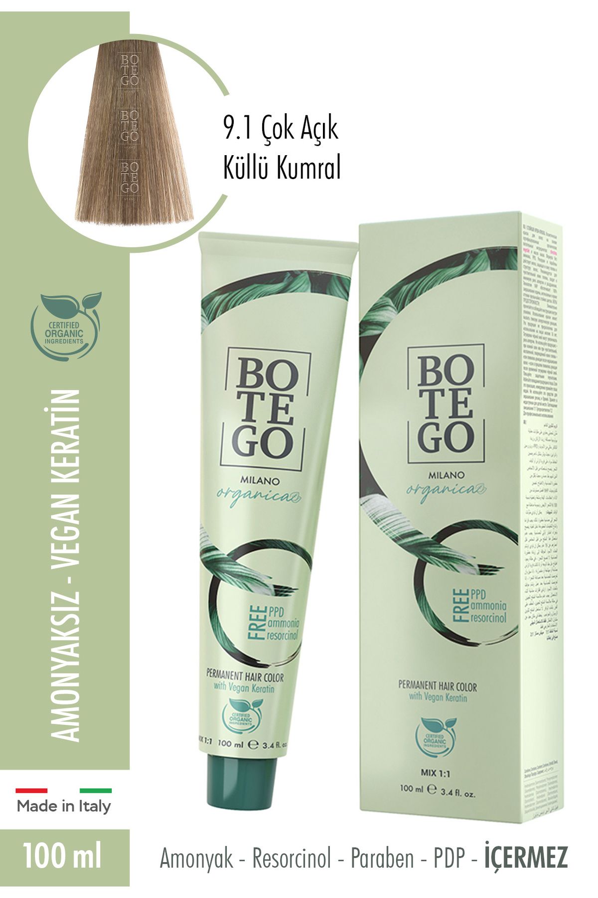 botegohair Botego Organica Krem Boya - 9.1 Çok Açık Küllü Kumral 100 ml