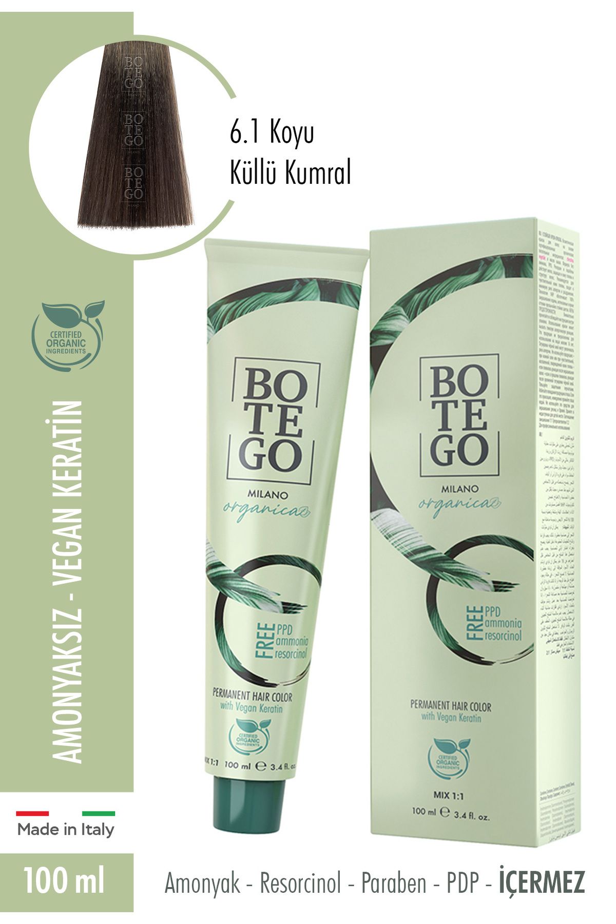 botegohair Botego Organica Krem Boya - 6.1 Koyu Küllü Kumral 100 ml