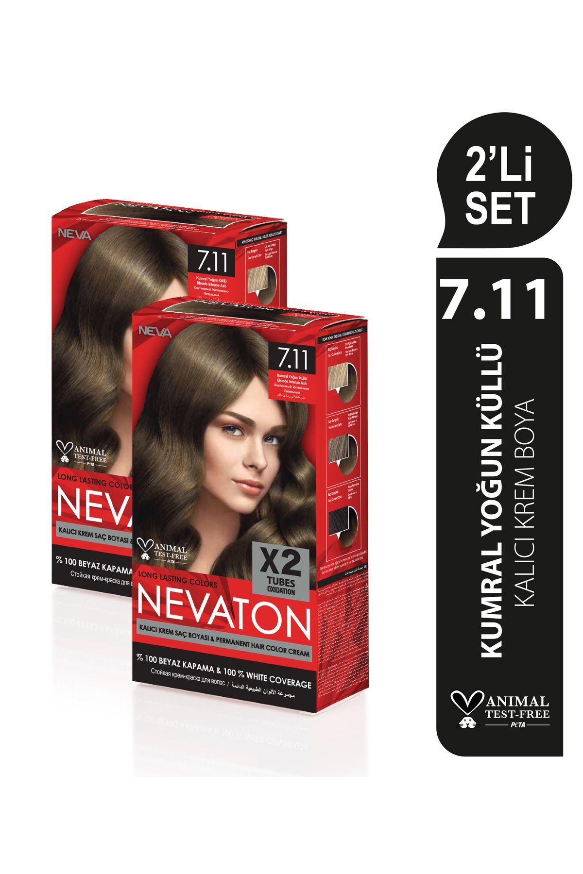Nevaton 2'Lİ SET 7.11 KUMRAL YOĞUN KÜLLÜ Kalıcı Krem Saç Boyası Seti (4 boya + 4 oksidan)