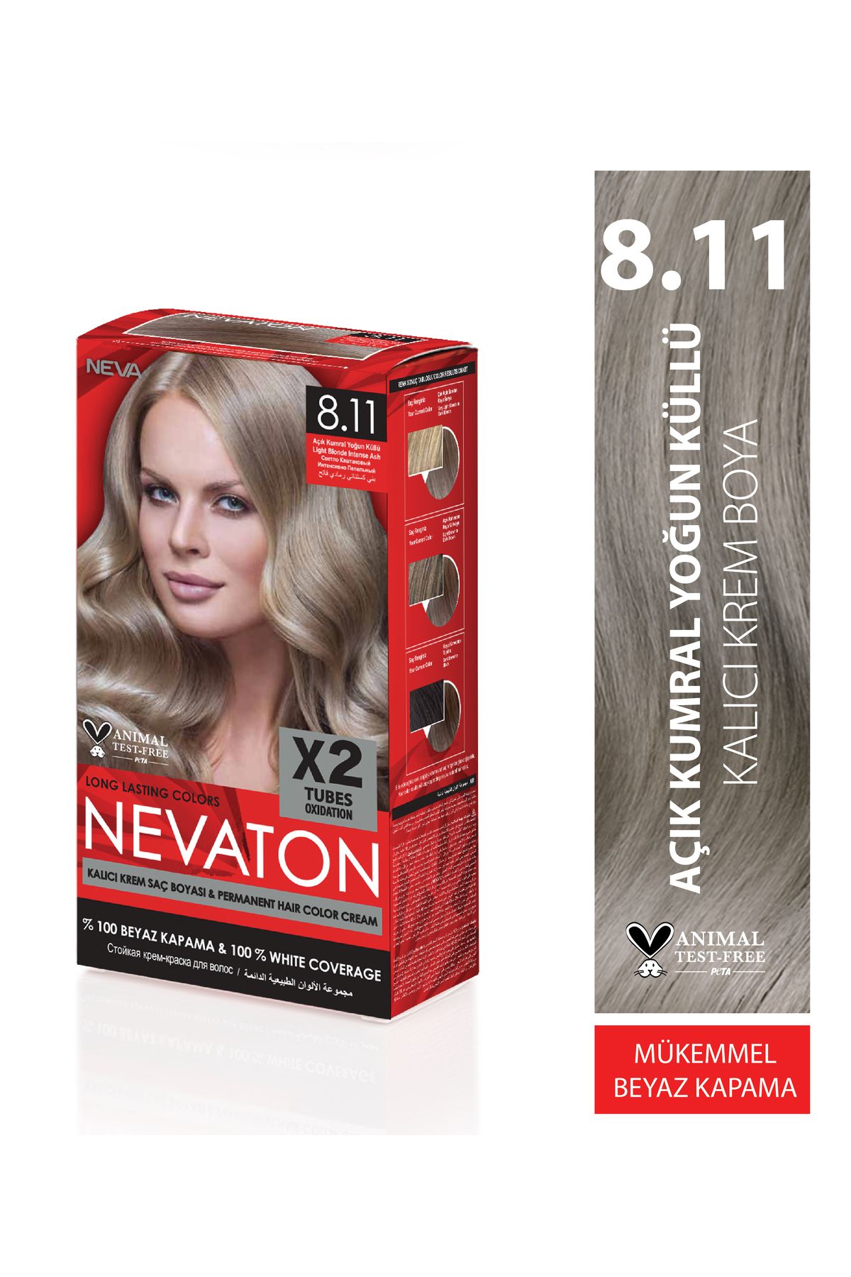 Nevaton 8.11 AÇIK KUMRAL YOĞUN KÜLLÜ Kalıcı Krem Saç Boyası Seti (X2)