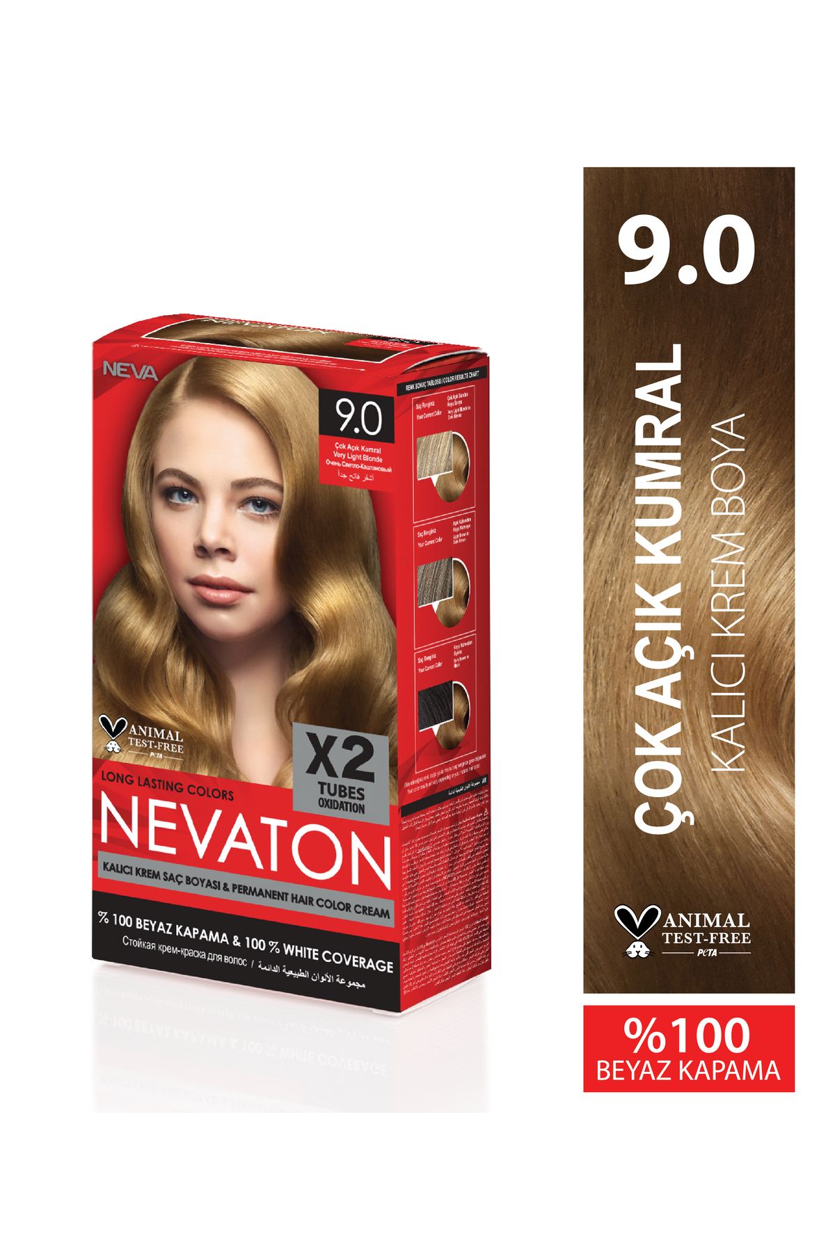 Nevaton 9.0 ÇOK AÇIK KUMRAL Kalıcı Krem Saç Boyası Seti (X2)