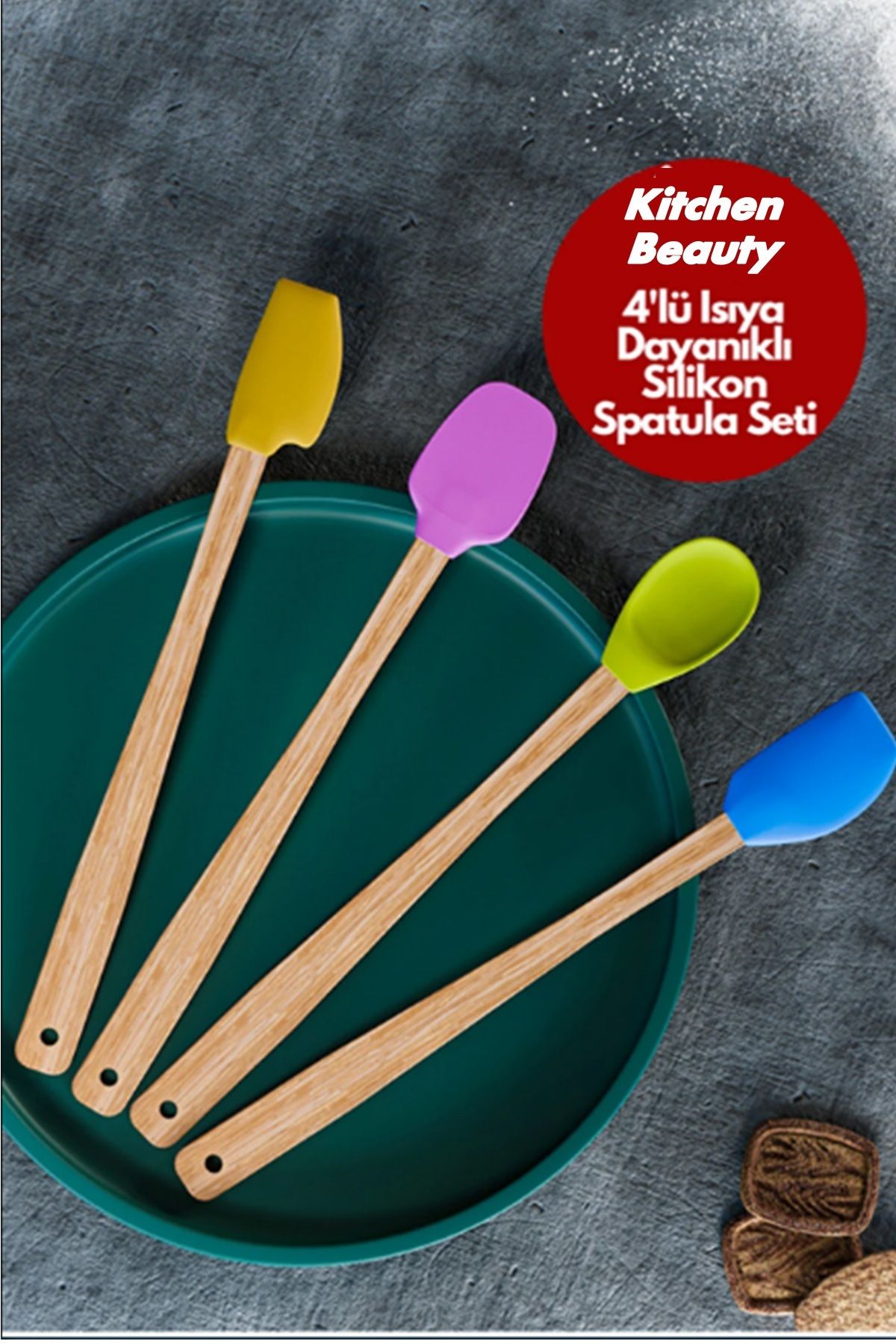 Kitchen Beauty 4'lü Isıya Dayanıklı Silikon Spatula Seti Silikon Mutfak Seti Renkli Kaşık Spatula Seti