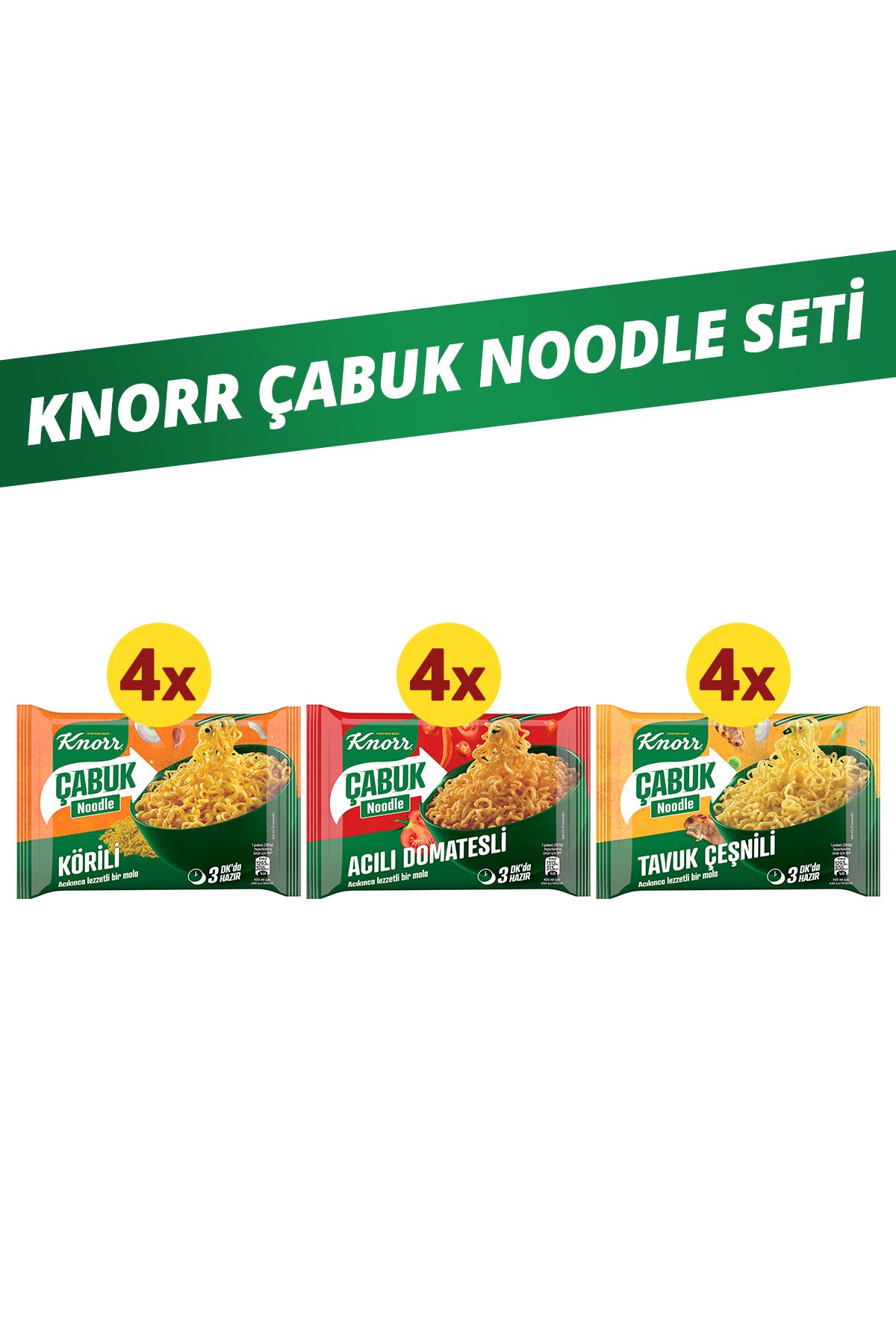 Knorr Çabuk Noodle Körili 66g X4 Tavuk Çeşnili 66g X4 Acılı Domatesli 67g X4