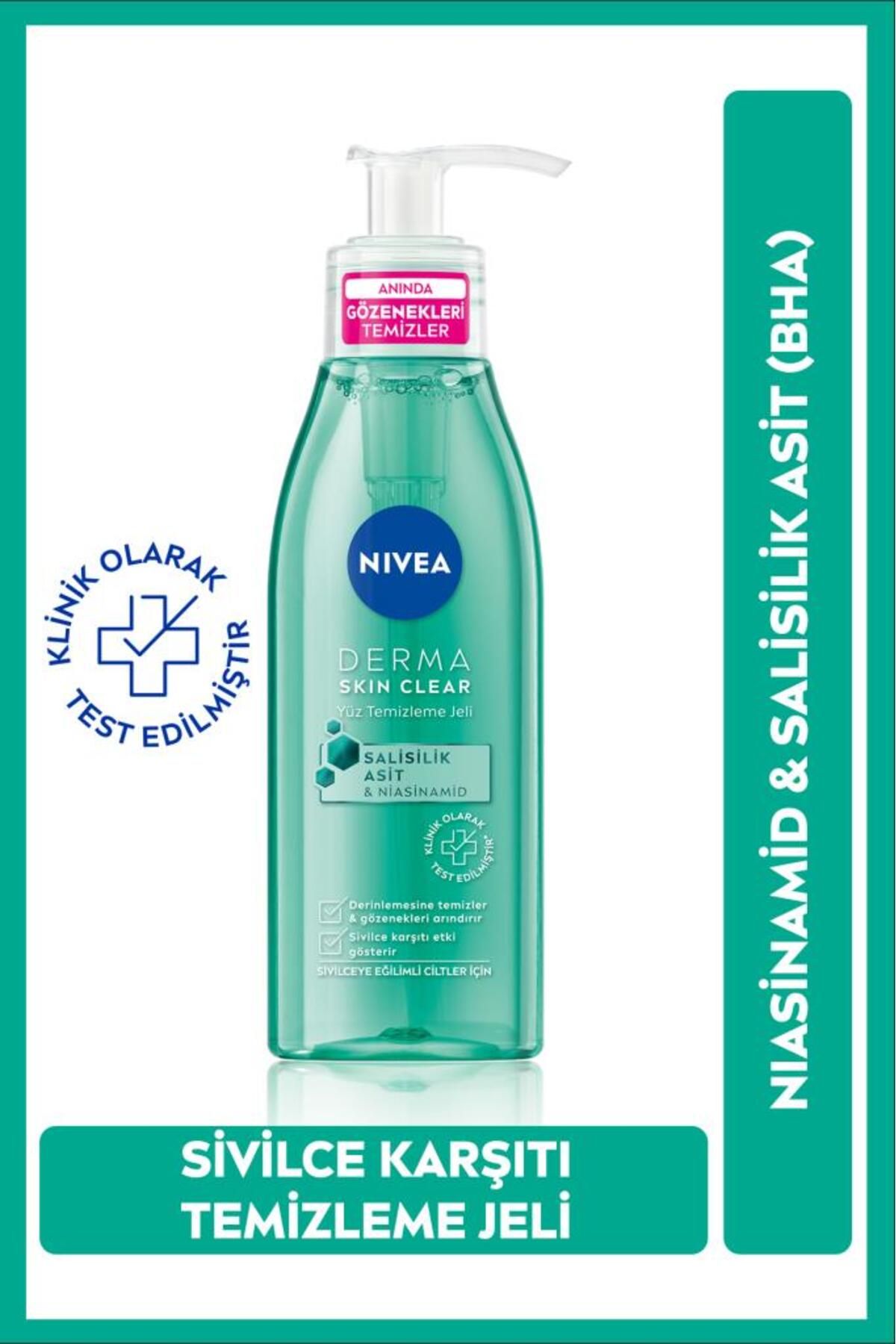 NIVEA Derma Skin Sivilce Karşıtı Yüz Temizleme Jeli 150ml, Gözenek Arındırıcı, Salisilik Asit,nisaniamid