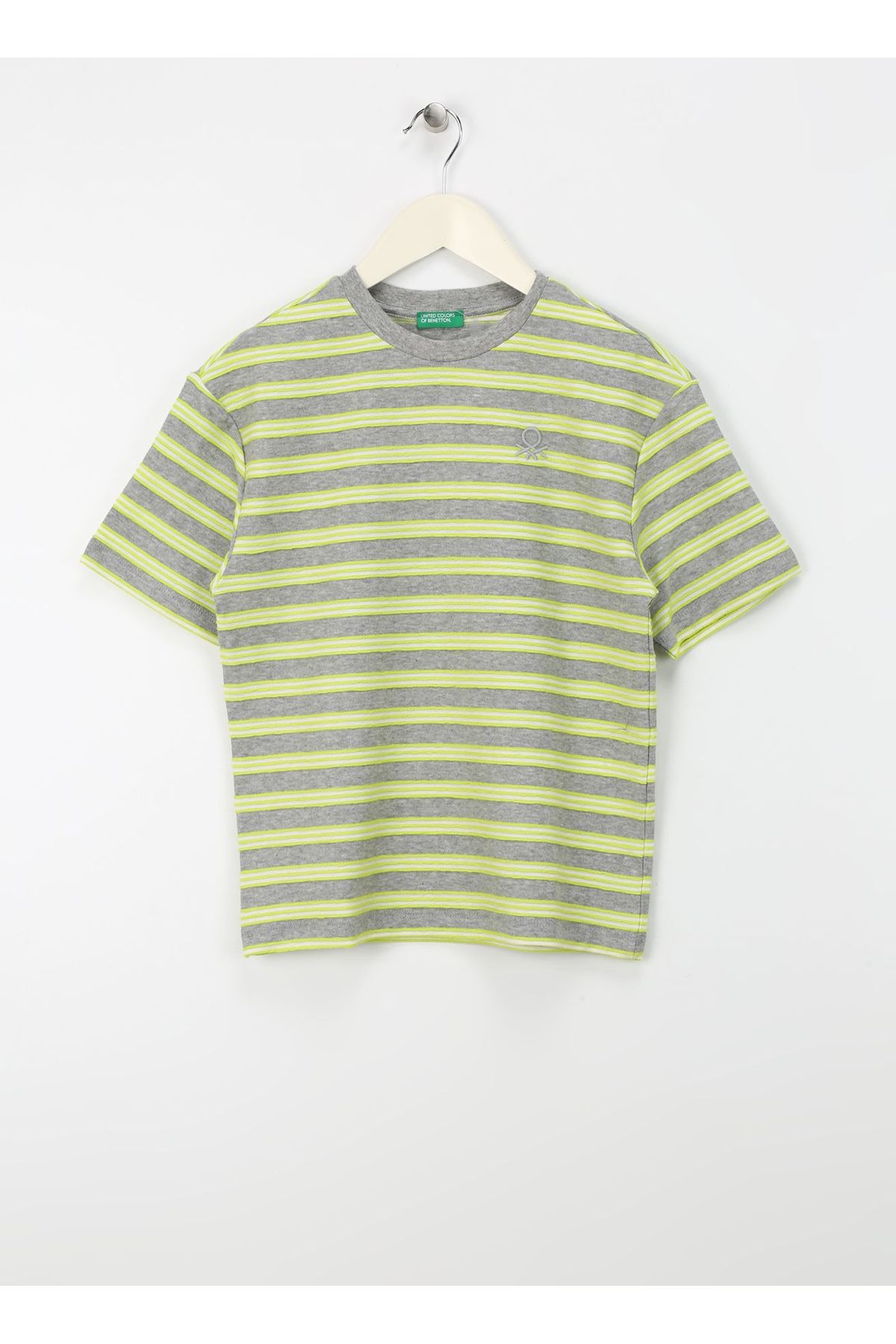 Benetton Gri - Sarı Erkek T-Shirt 33ZLC10HK