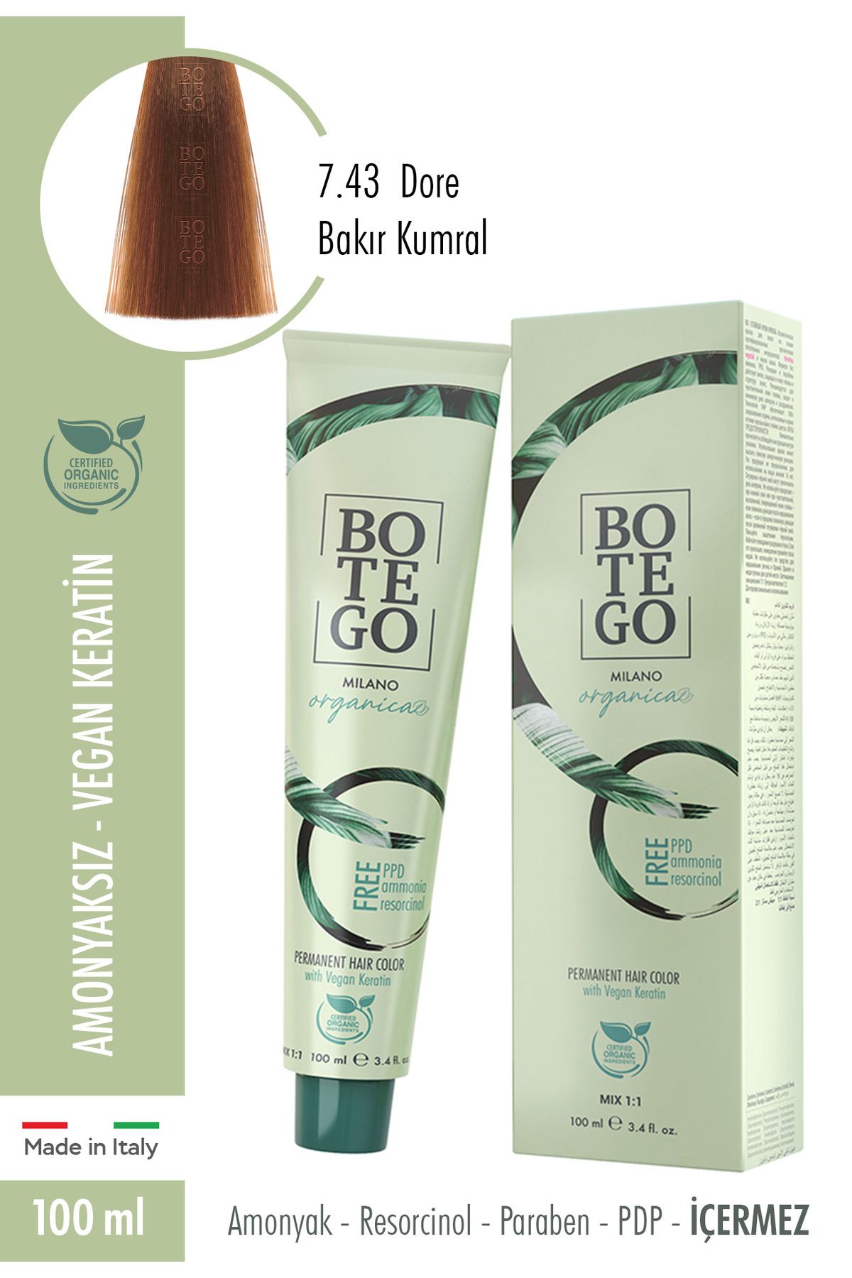 botegohair Botego Organica Krem Boya - 7.43 Bakır Dore Kumral