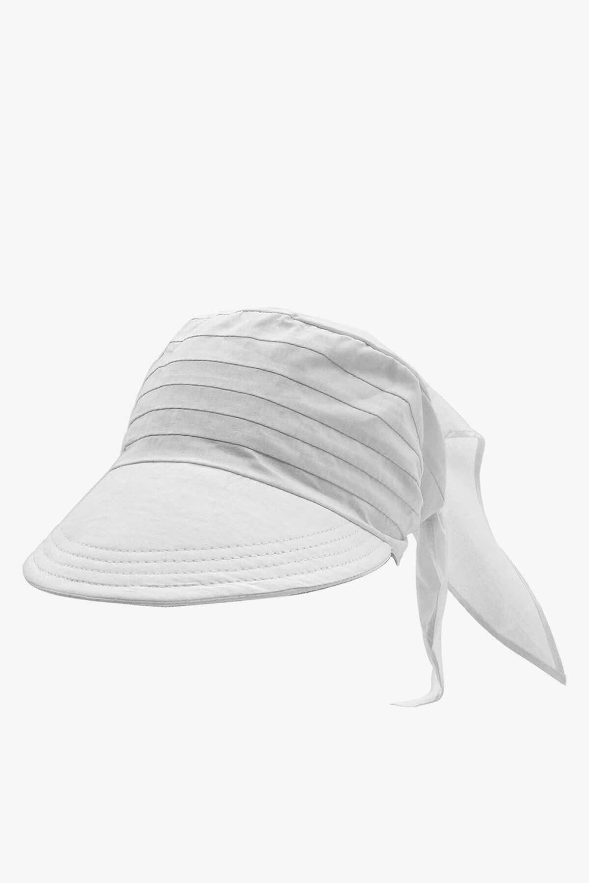 Külah Safari Şapka Bağlamalı Siperli Bandana Plaj Şapkası Beyaz
