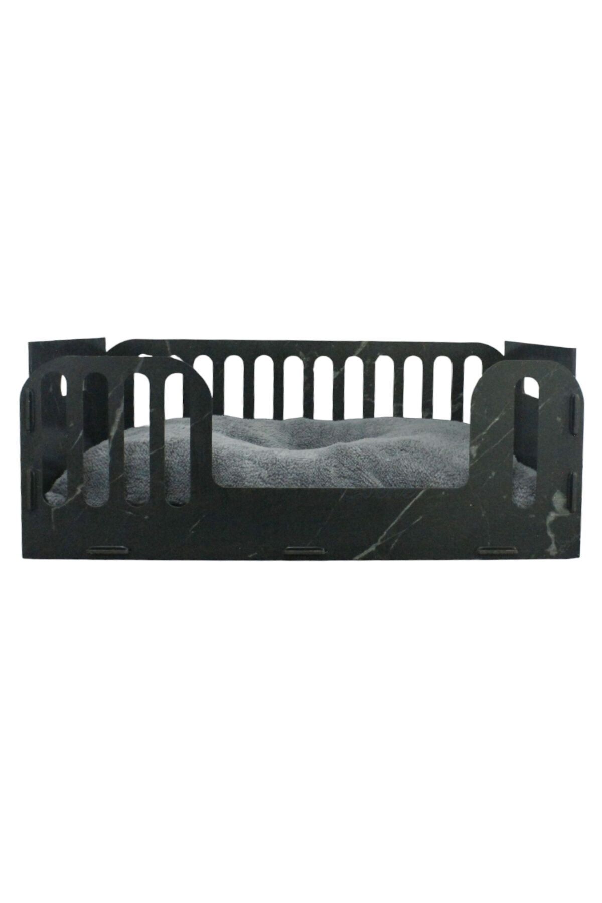 Evene Büyük Kedi Yatağı Dekoratif Ahşap Dayanıklı Siyah Mermer Renk Model 5