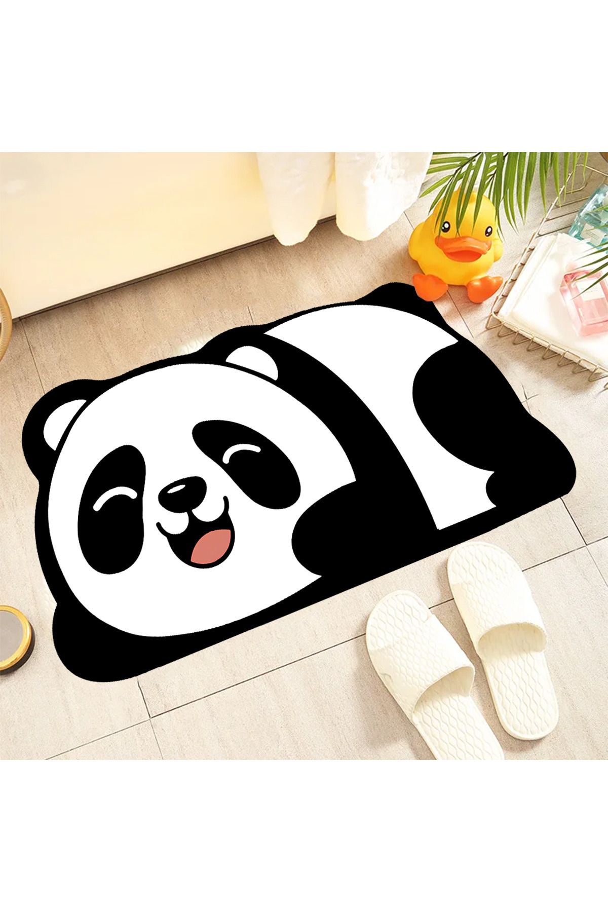 Else Halı Sevimli Panda Su Emici Duş Önü Banyo Paspası Klozet Tek Parça Hayvanlı Banyo Halısı