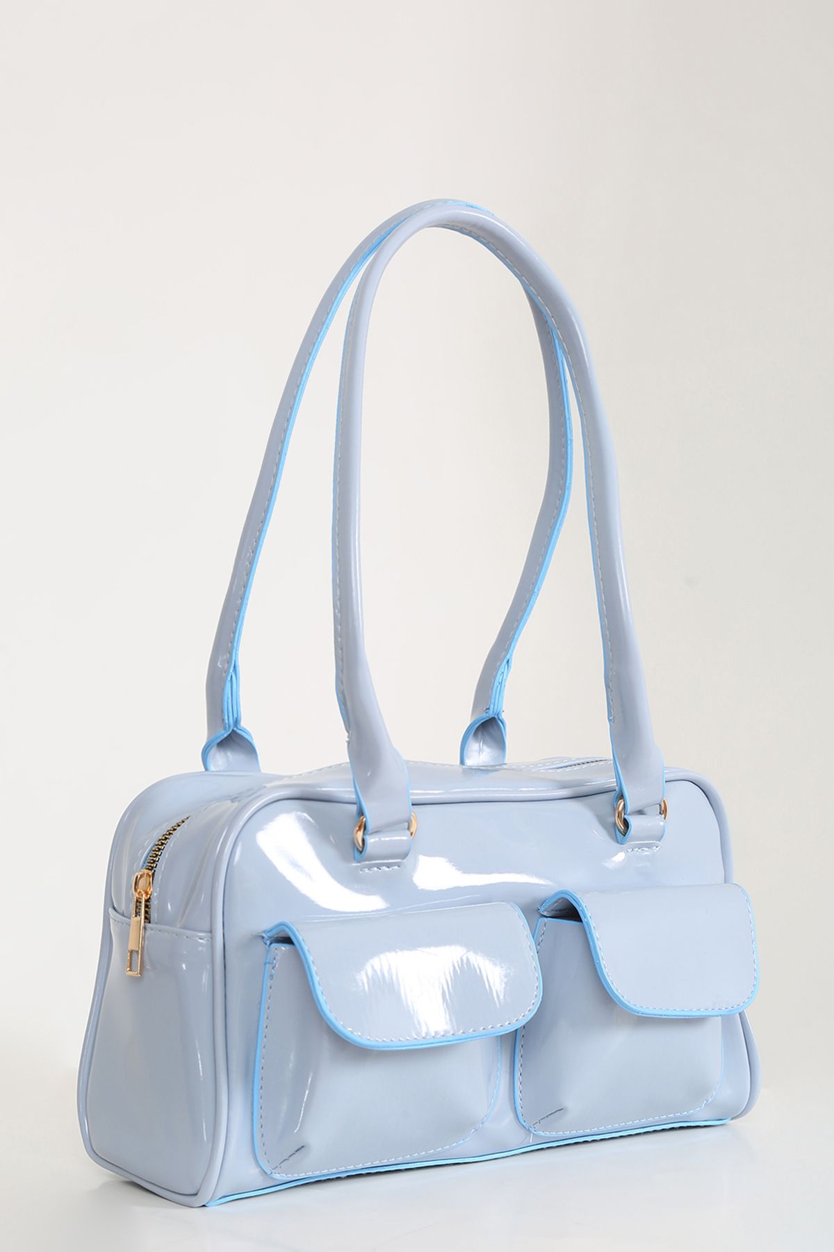 fa fadiezz Kadın Çok Cepli Omuz çantası Shiny Model Mavi renk