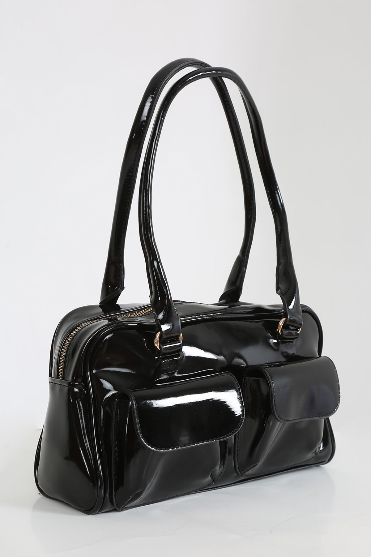 fa fadiezz Kadın Çok Cepli Omuz çantası Shiny Model Siyah renk