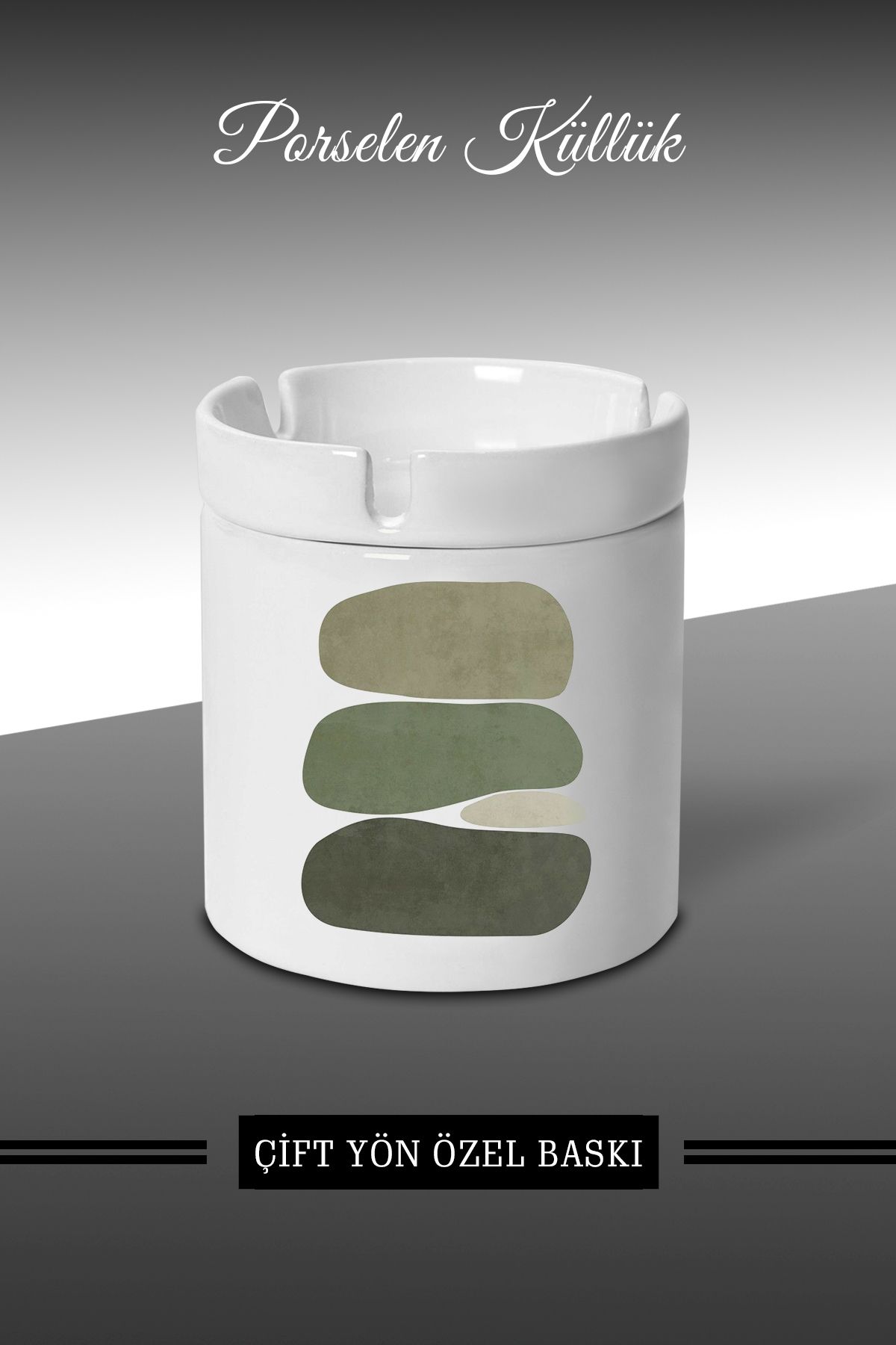 yhfoto Yeşil Ton Desen Tasarımlı Küllük - Porselen Küllük - Kül Tablası