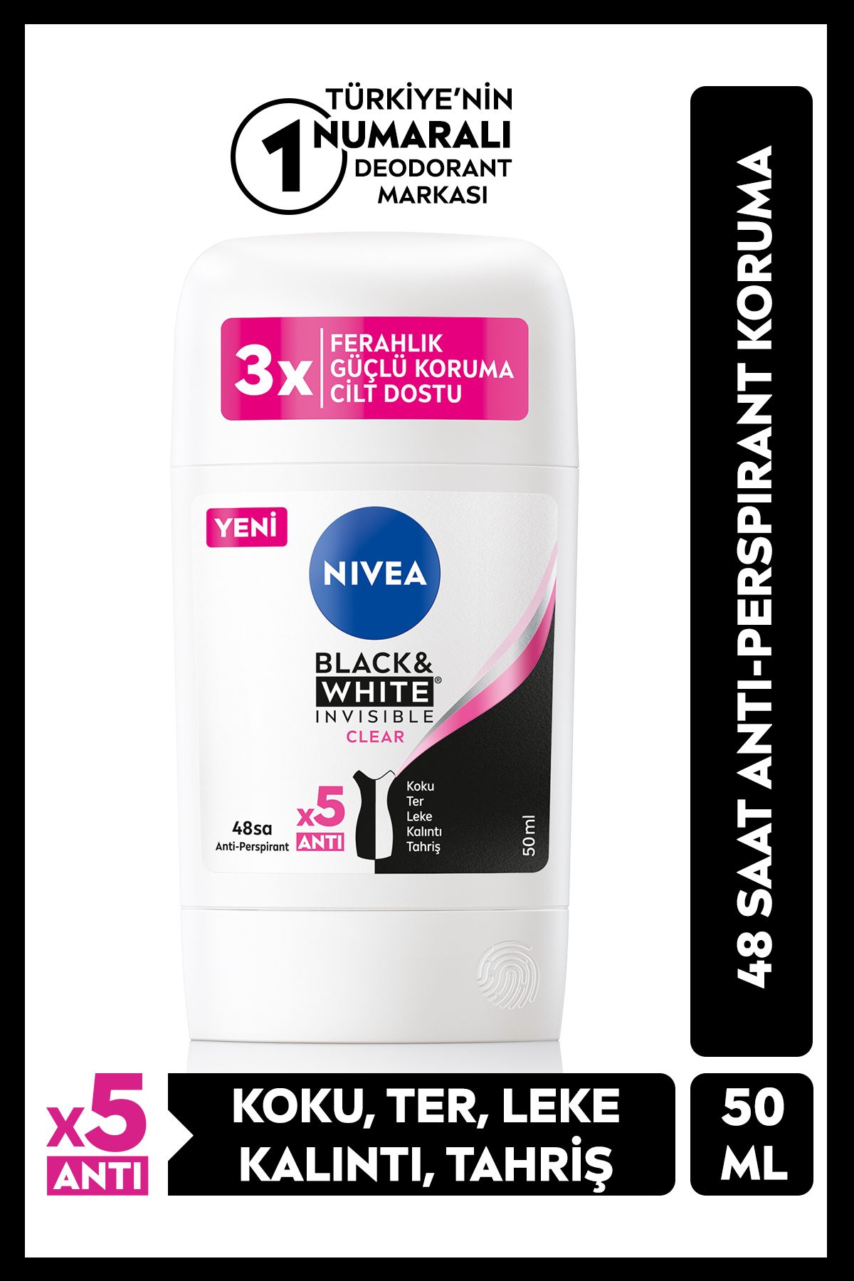 NIVEA Kadın Stick Deodorant Black&white Invisible Clear 50ml