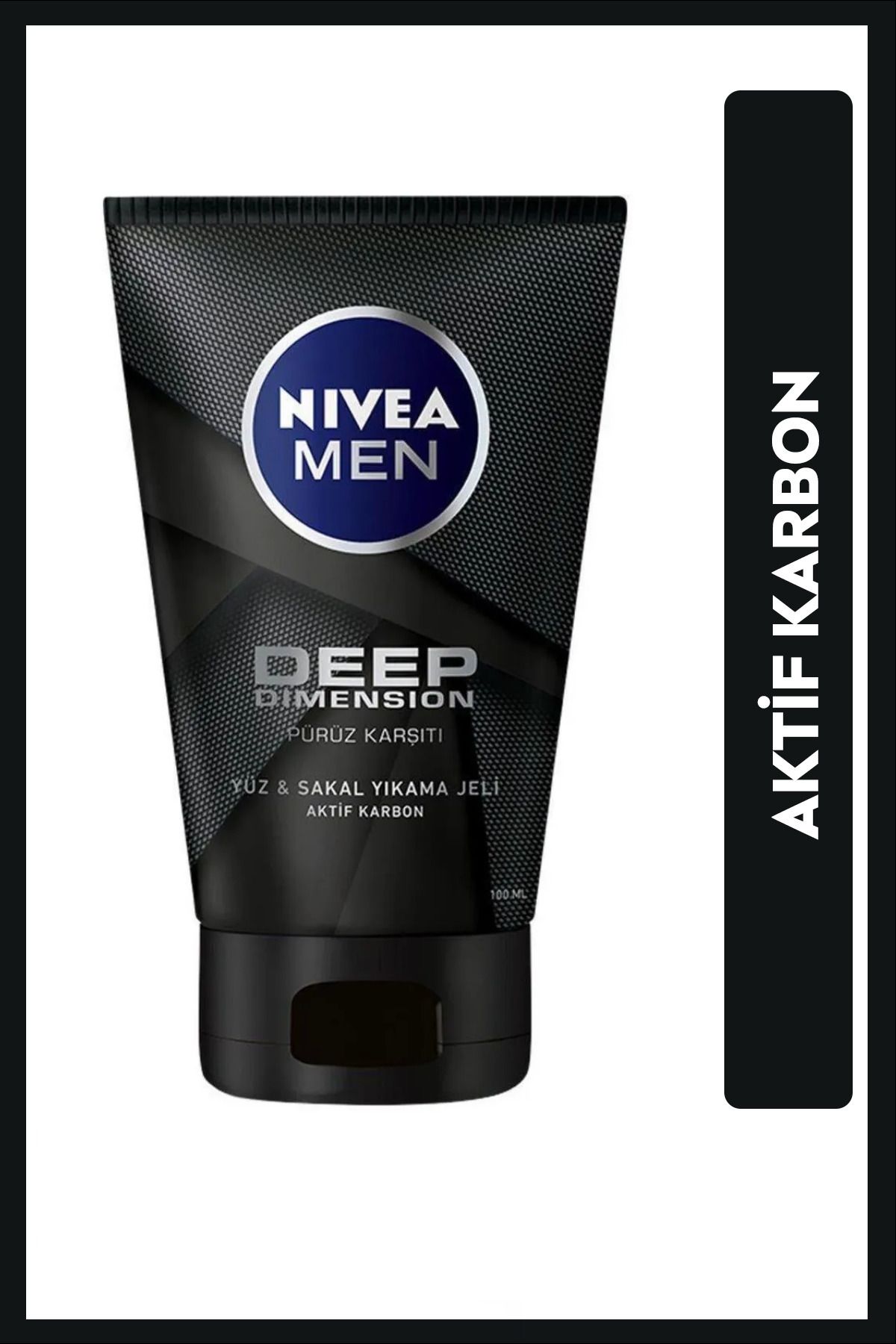 NIVEA MEN Erkek Yüz ve Sakal Temizleme Jeli Deep Dimension 100ml, Cilt Arındırıcı, Aktif Karbon