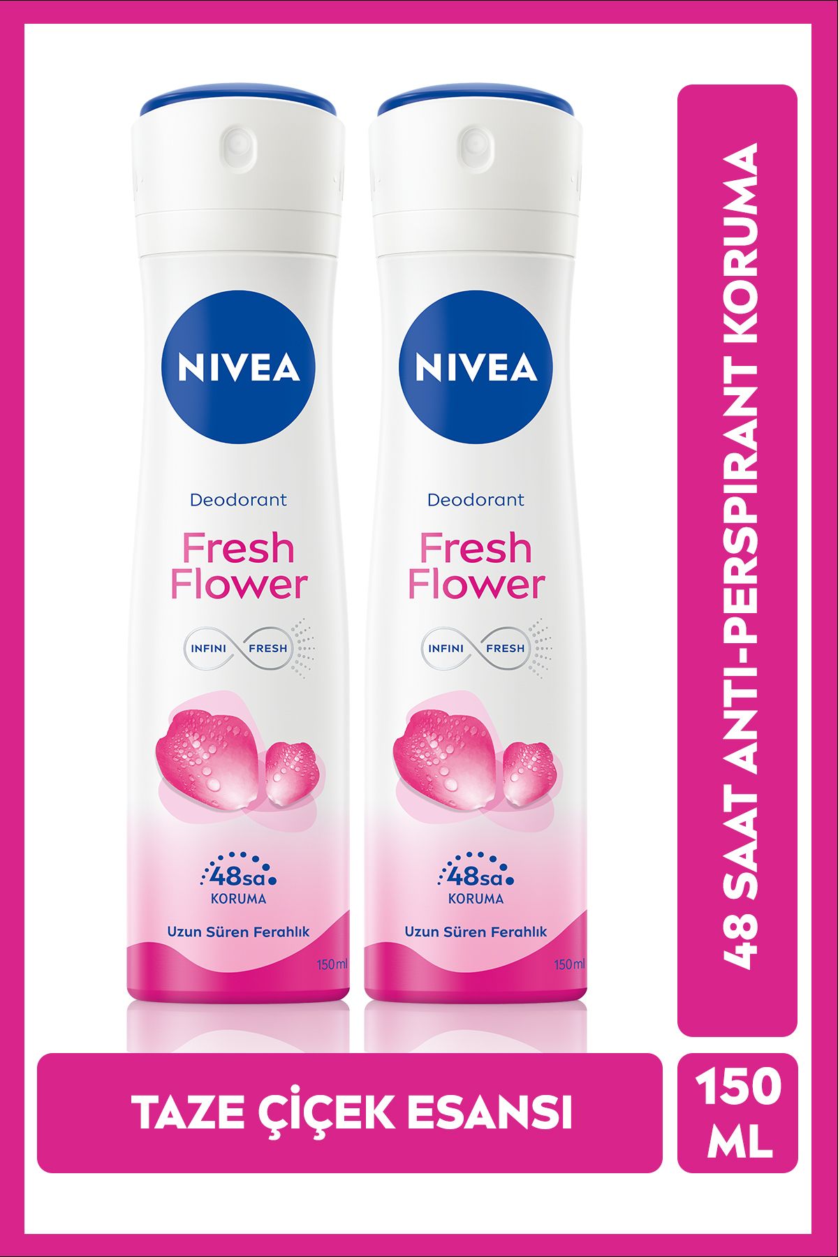 NIVEA Kadın Sprey Deodorant Fresh Flower 150 ml x2Adet, 48 Saat Koruma, Hızlı Kuruma, Uzun Süren Ferahlık