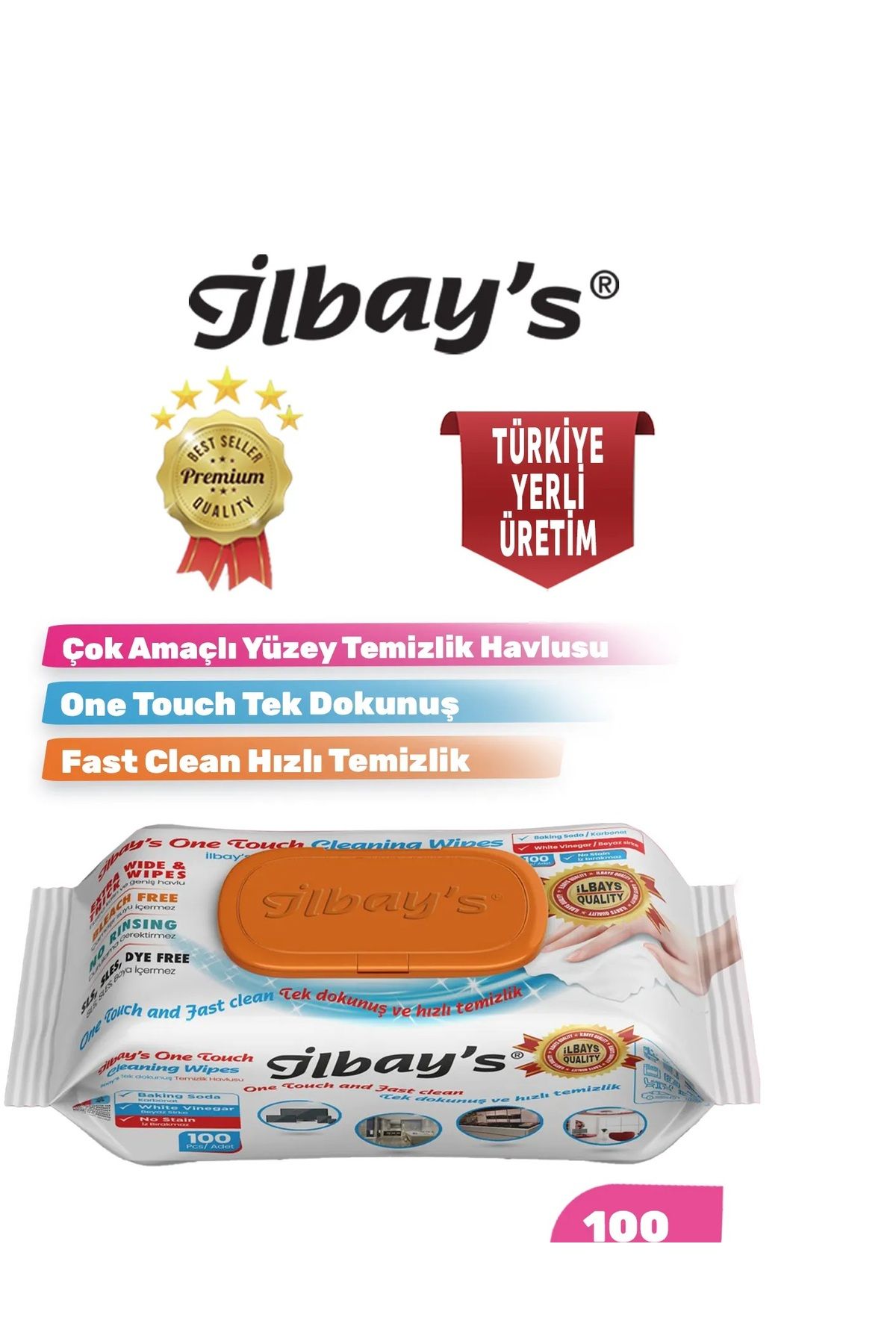 İlbay's Easy Clean Çok Amaçlı Yüzey Temizlik Islak Havlusu Temizlik bezi 100 Yaprak
