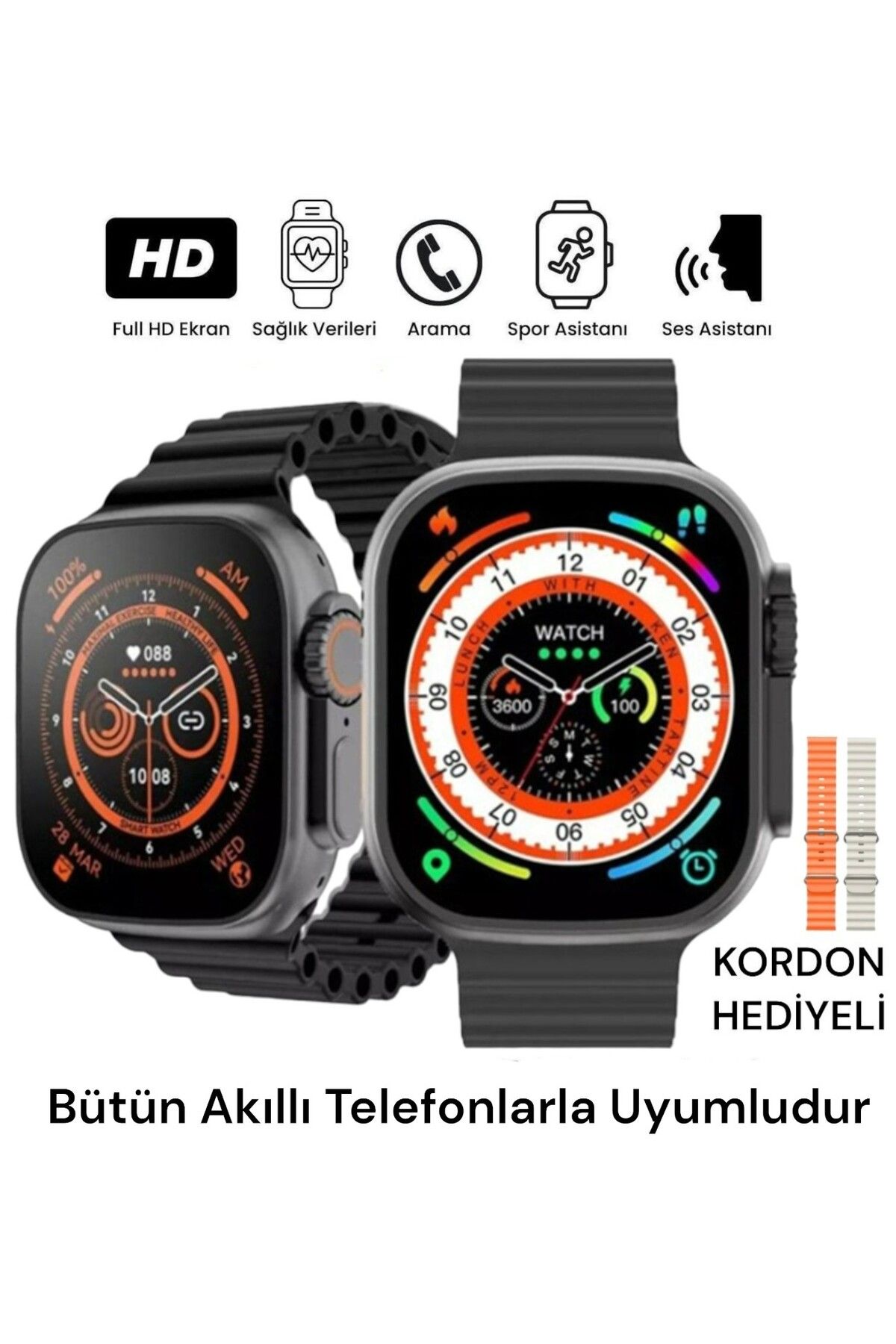 ekagra Watch 8 Ultra 45mm 1.99 inç 2023 Tüm Telefonlarla Uyumlu Akıllı Saat Kordon Hediyeli