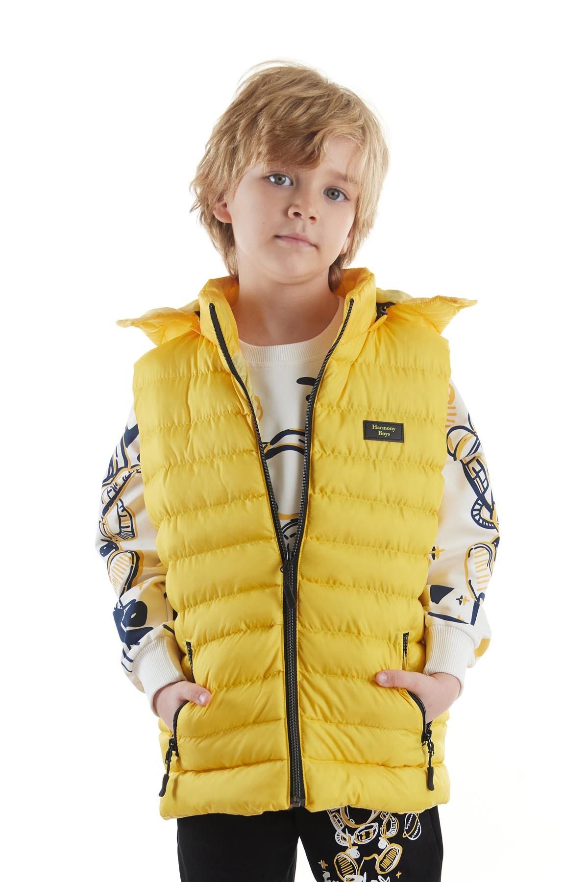 AHENGİM Erkek Çocuk Moda Trendi Kapüşonlu Şişme Yelek Ak215051
