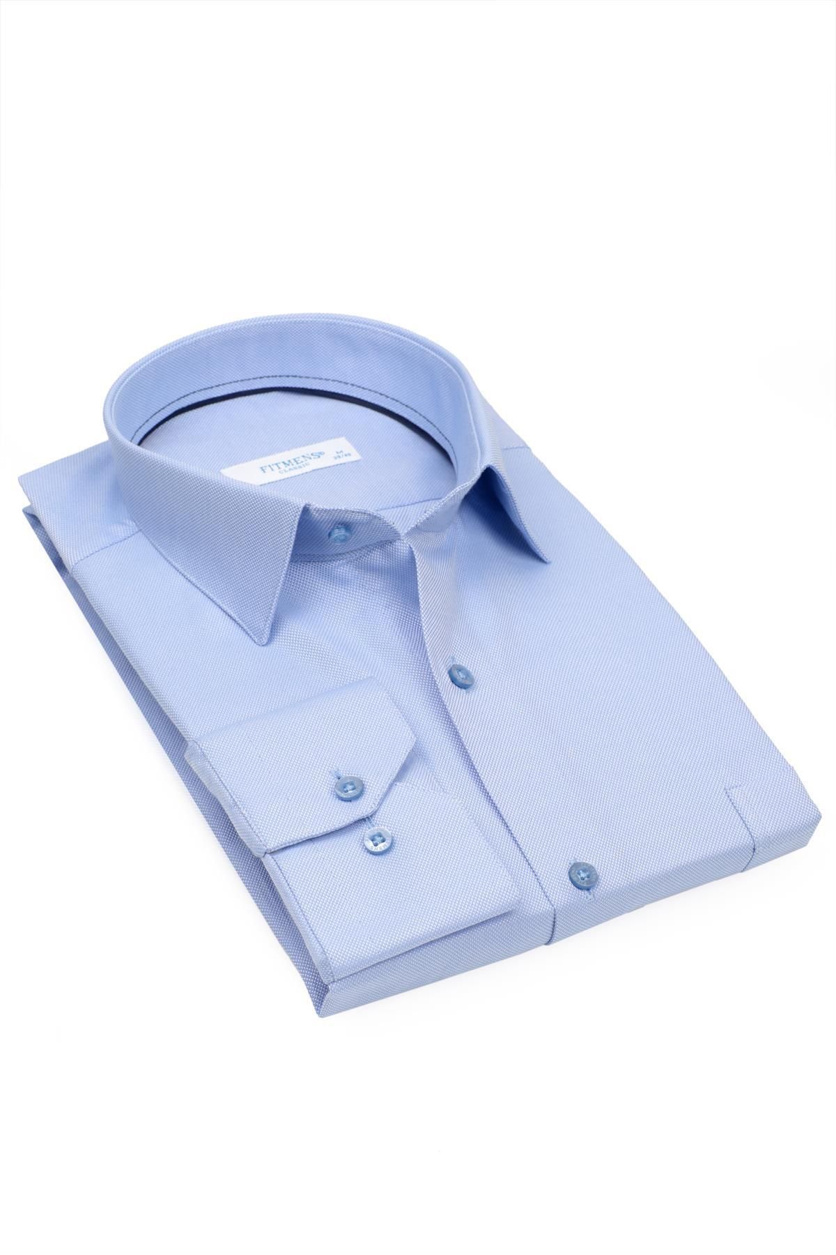 Fitmens Klasik Uzun Kol Oxford Hediye Kutulu Kolay Ütülenebilir Erkek Gömlek - Mavi