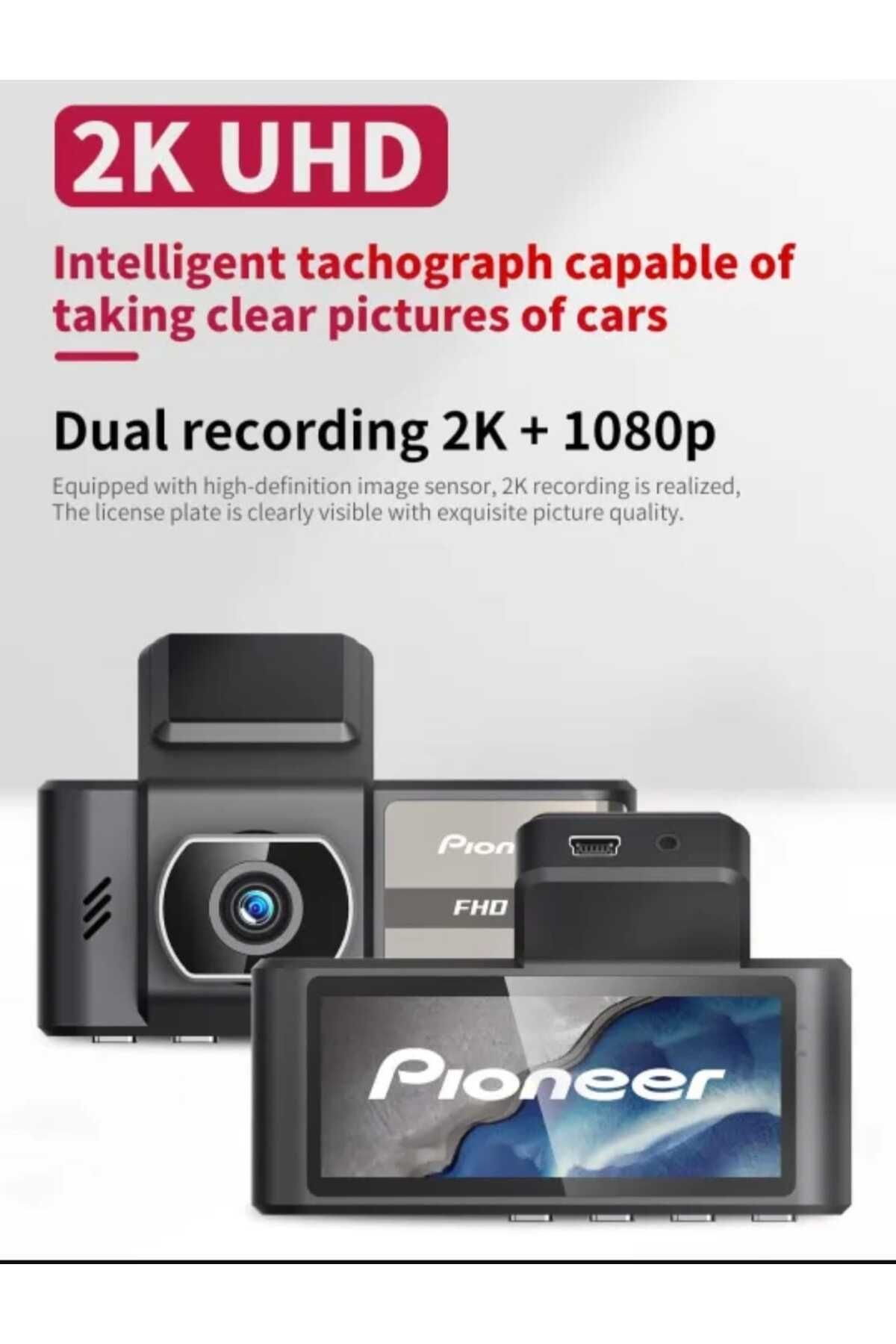 JUNGLEE Pioneer ND-DVR30s DVR Araç İçi Kamera 2K FHD Ön ve Arka Kamera Ses Kontrolü Wifi Telefon Bağlantısı