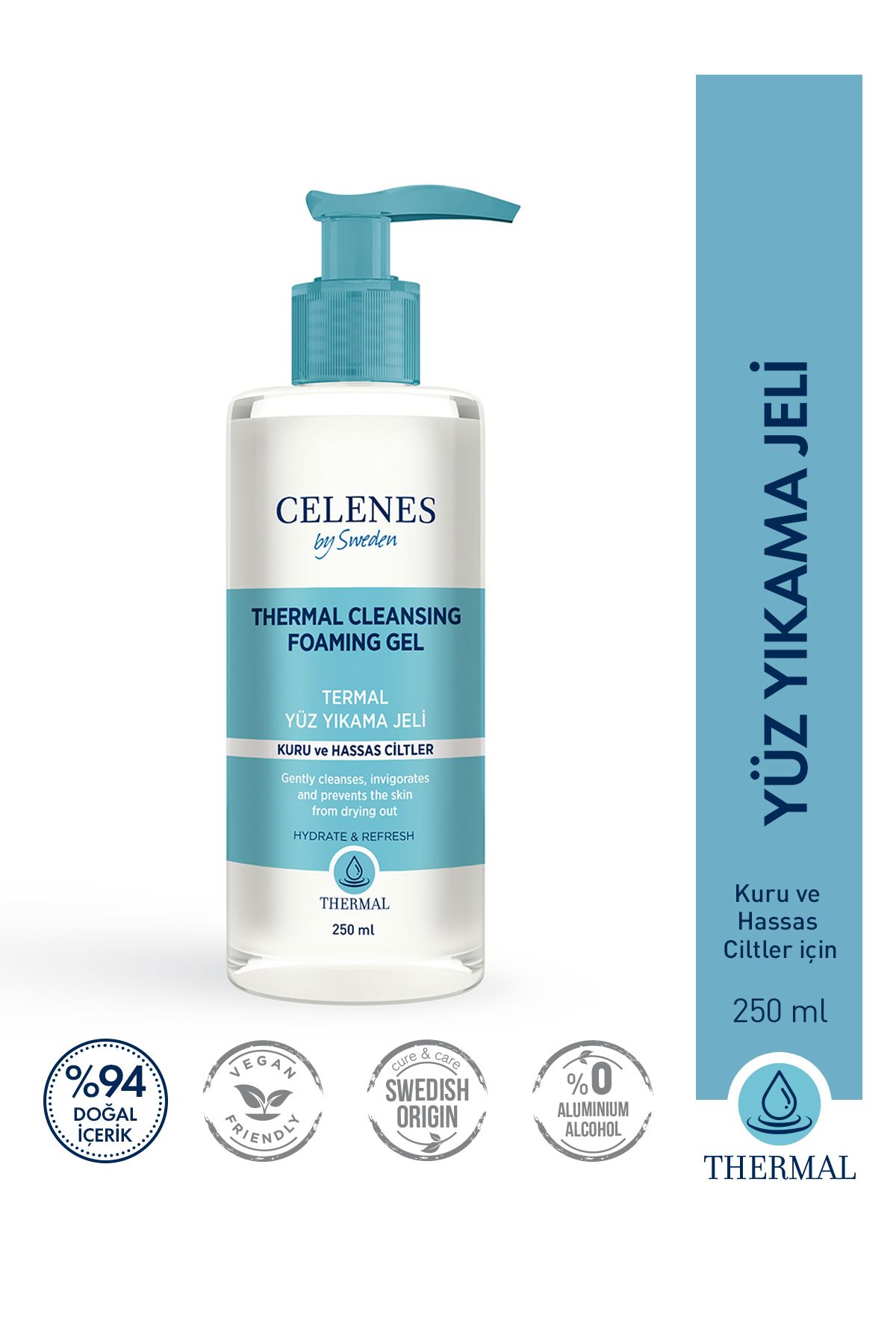 Celenes by Sweden THERMAL CİLT AYDINLATICI YÜZ TEMİZLEME JELİ 250ML KURU/HASSAS KEYON2148