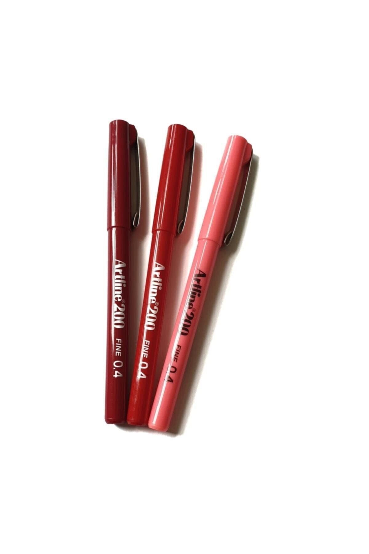 artline 200 Fine 0.4 Mm Yazı & Çizim Kalemi Kırmızı Tonları (3 Kalem)