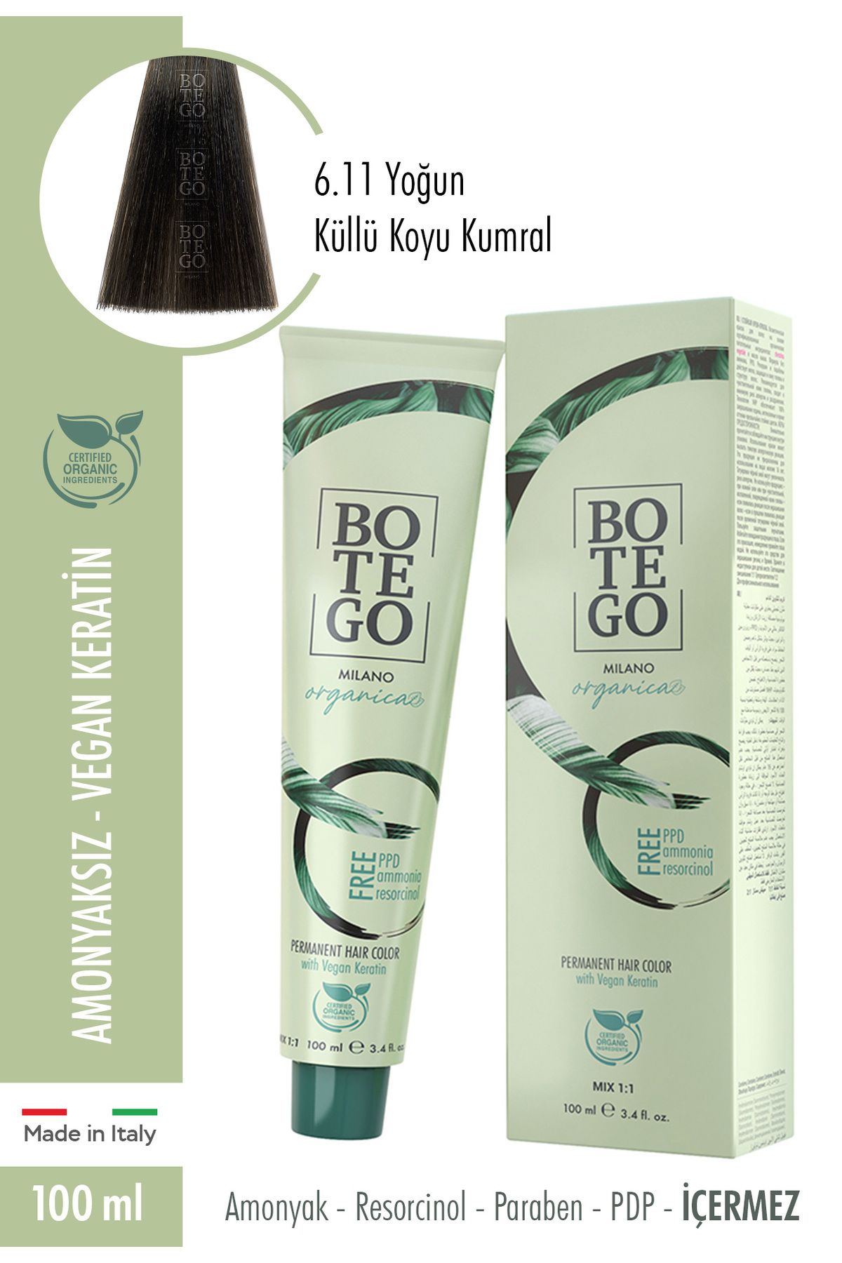 botegohair Botego Organica Krem Boya - 6.11 Yoğun Küllü Koyu Kumral 100 ml