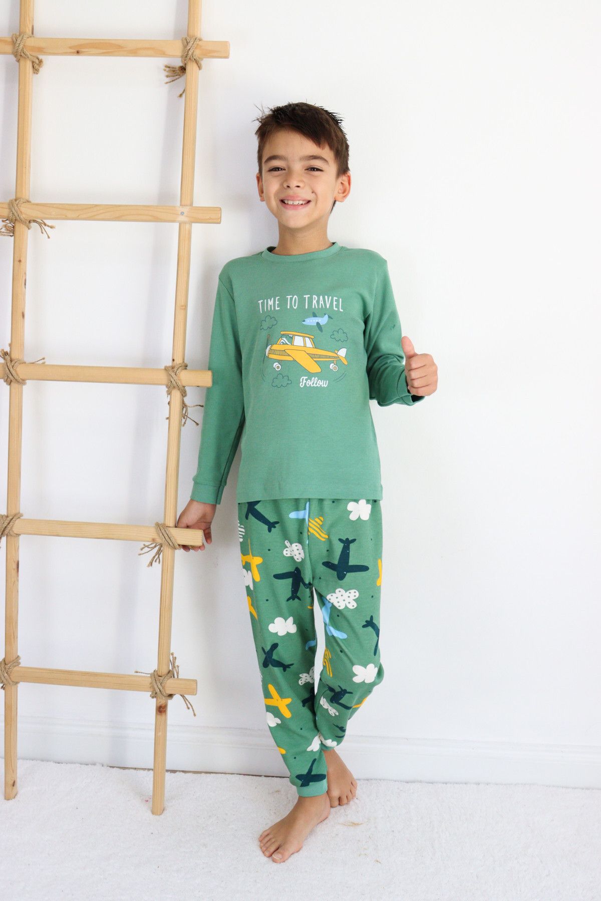 HARİKA KİDS Erkek Çocuk Baskılı Interlok Kumaş Uzun Kollu Pijama Takımı