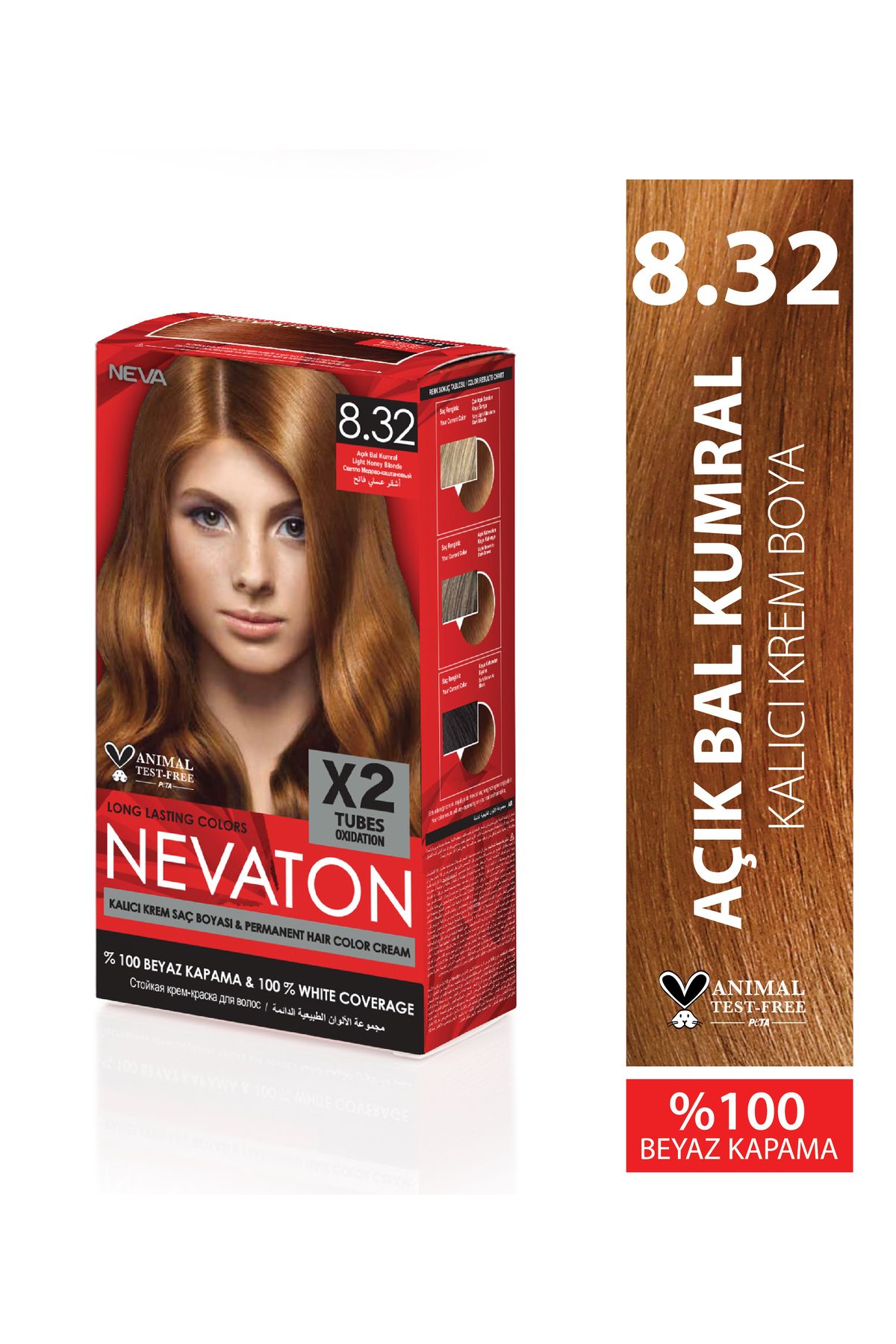 Nevaton 8.32 AÇIK BAL KUMRAL Kalıcı Krem Saç Boyası Seti (X2)