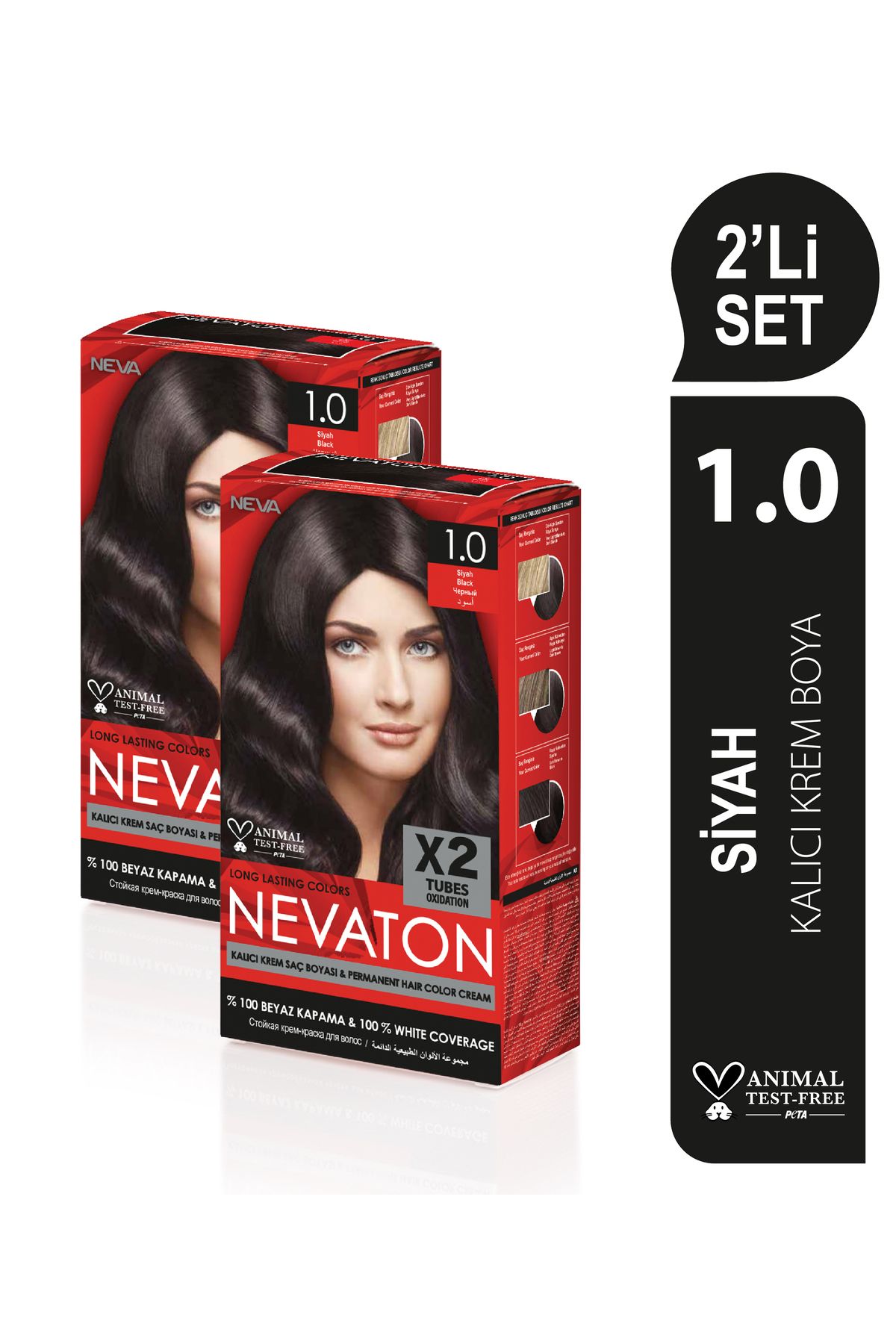 Nevaton 2'Lİ SET 1.0 SİYAH Kalıcı Krem Saç Boyası Seti (4 boya+4 oksidan)
