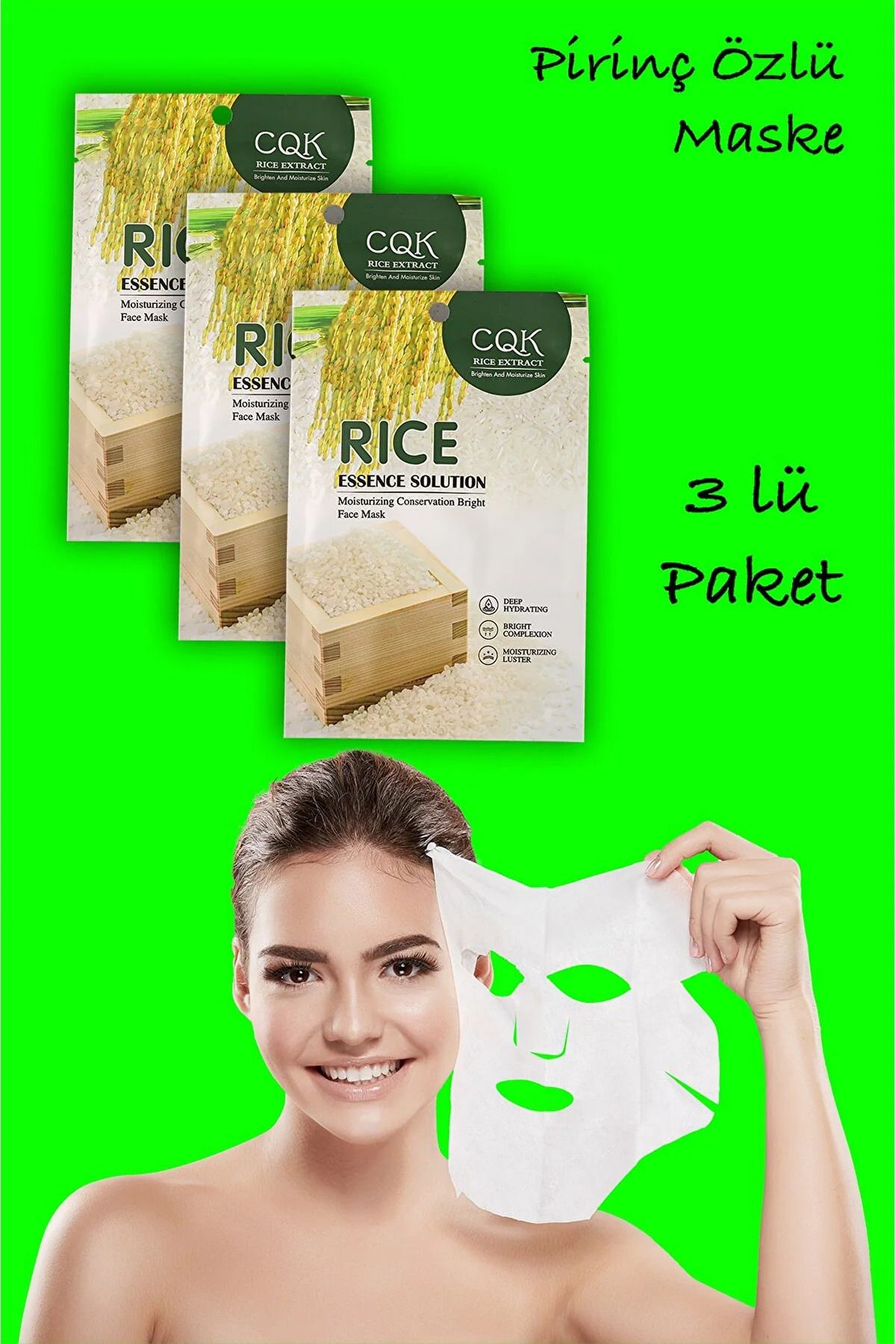 qualityworld 3 Adet Pirinç Rice İpek Protein Özlü Ton Eşitleyici Pirinç Yüz Maskesi Deep Hydrating XLM0182