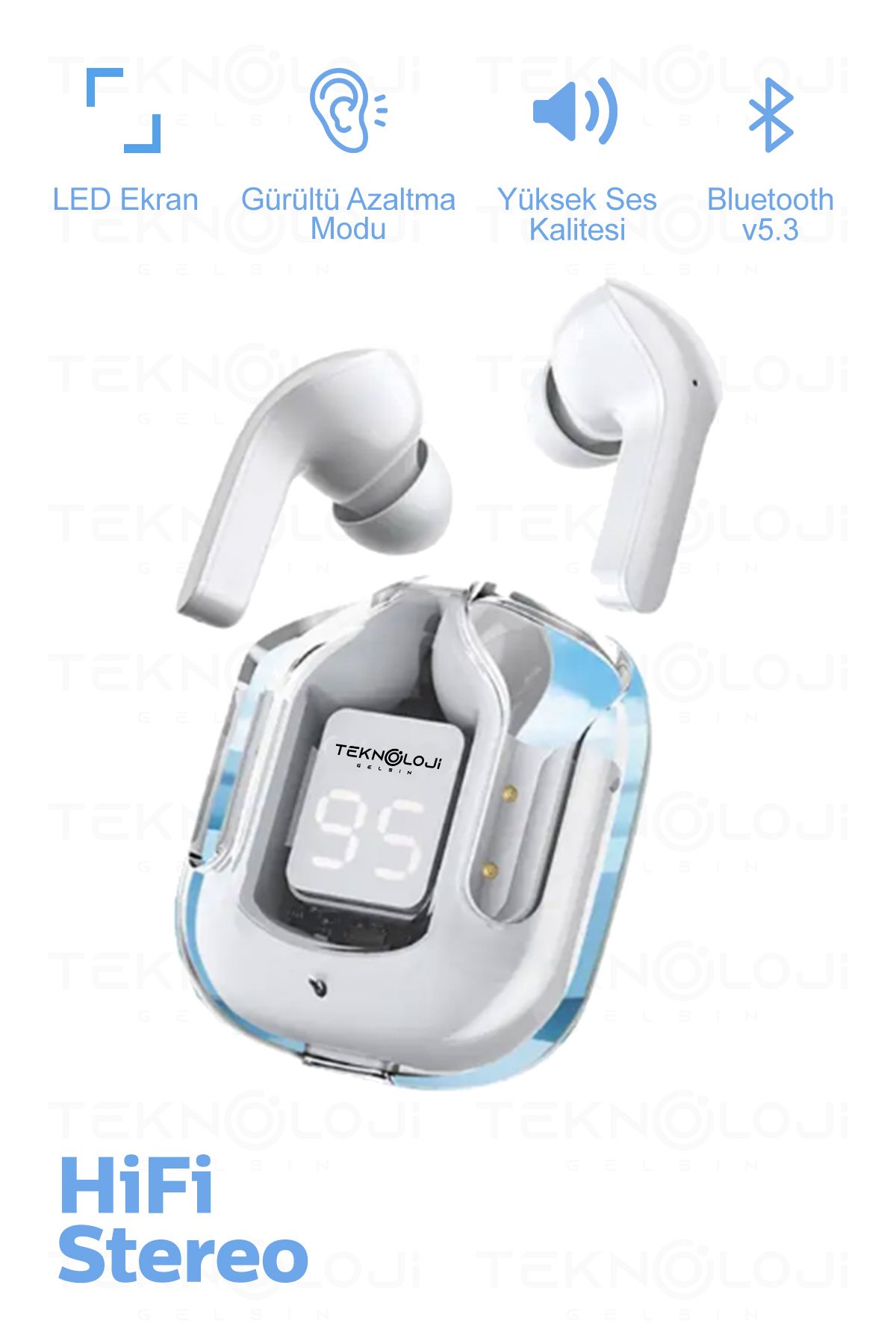 Teknoloji Gelsin Bluetooth Kulaklık Kablosuz Ultrapods Dijital Göstergeli Gaming Dokunamtik Enc Mipods V5.3 YeniNesil