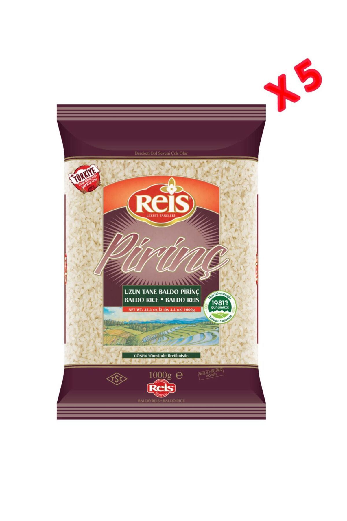 Reis Gıda Bakliyat 5 Kg Gönen Baldo Pirinç ( 5 x 1 Kg) (Baldo Rice) Uzun Tane