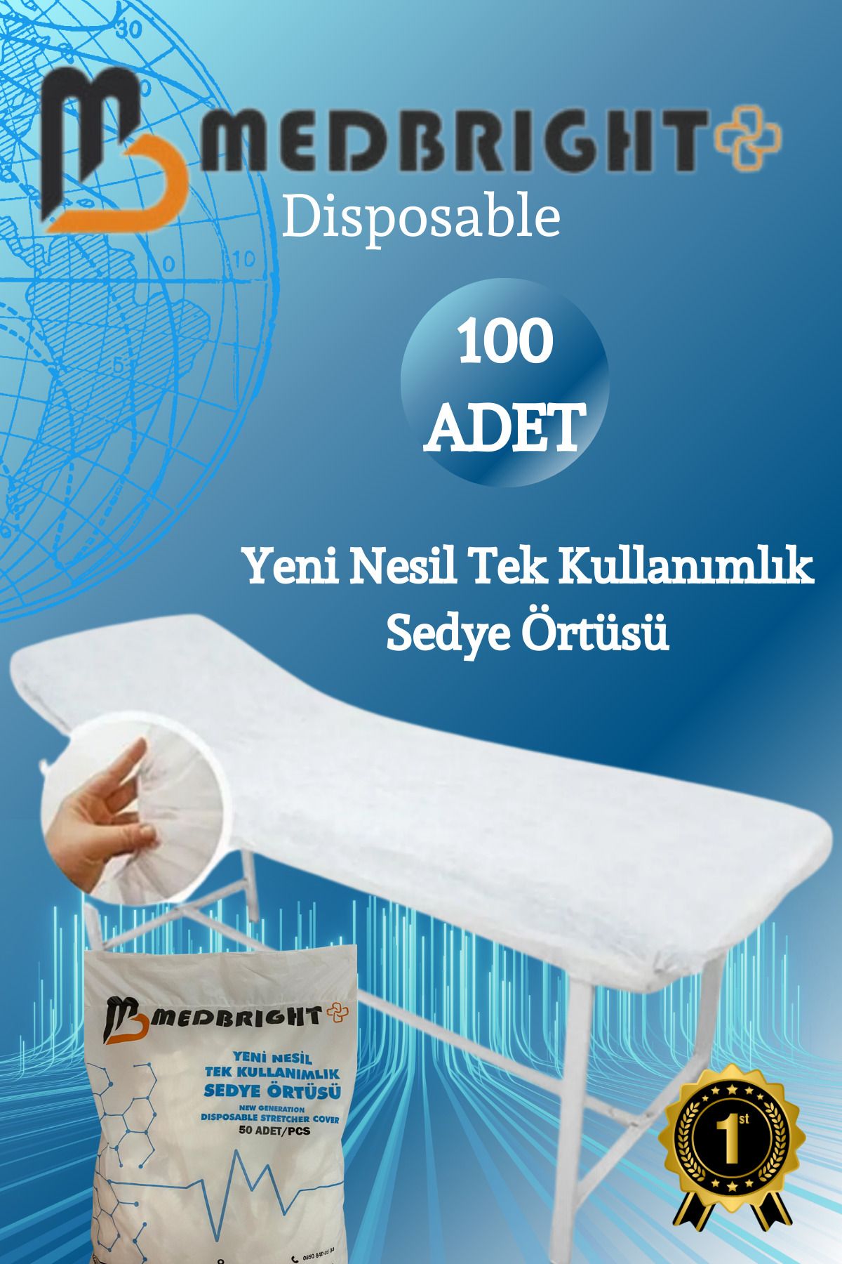 MEDBRIGHT 100 Adet 80x240 Lastikli Tek Kullanımlık Sedye Örtüsü