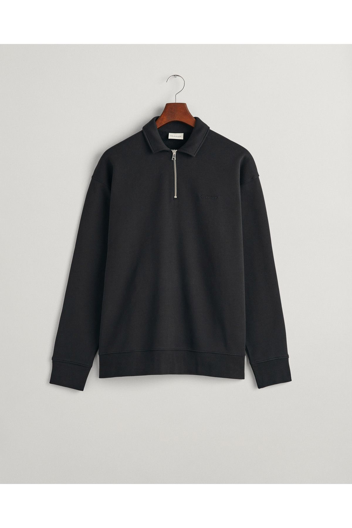Gant Erkek Siyah Relaxed Fit Yarım Fermuarlı Logolu Sweatshirt
