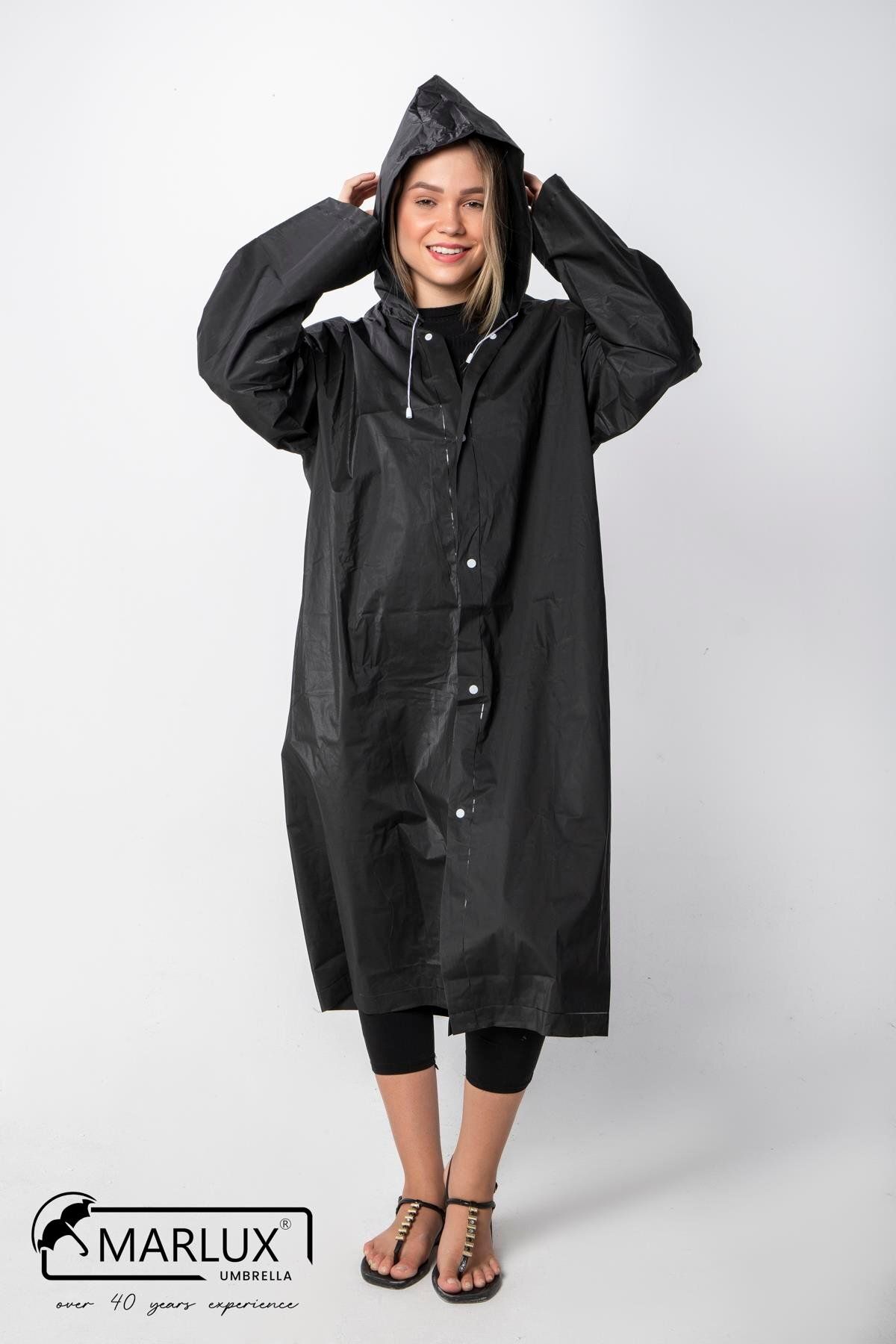 Marlux Kadın Erkek Yağmurluk Kapüşonlu Çıtçıtlı Eva Siyah Yağmurluk M21mrc881r03