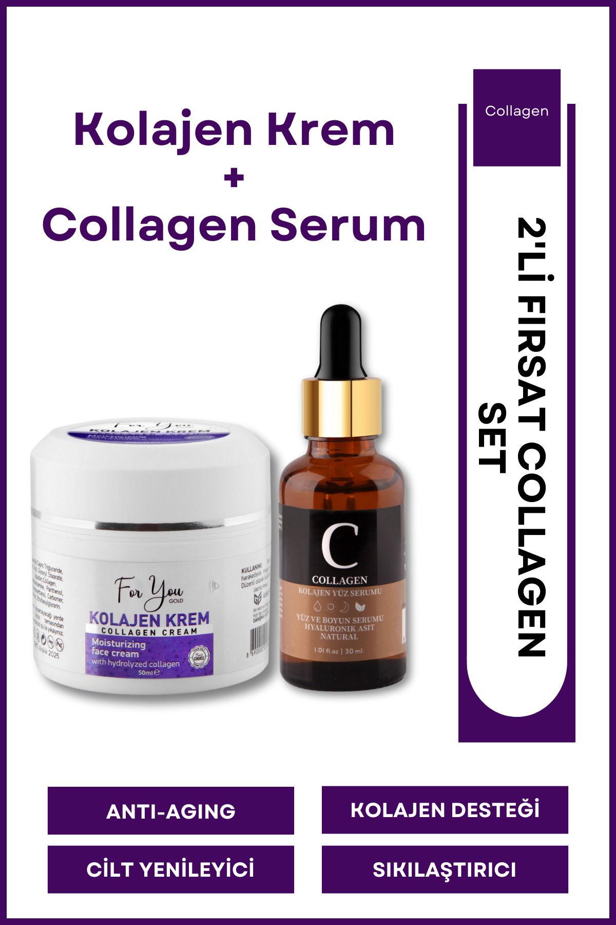 For You Gold Kolajen Krem,anti-aging,kırışıklık Karşıtı,onarıcı,besleyici,canlandırıcı Bakım Kremi&collagen Serum