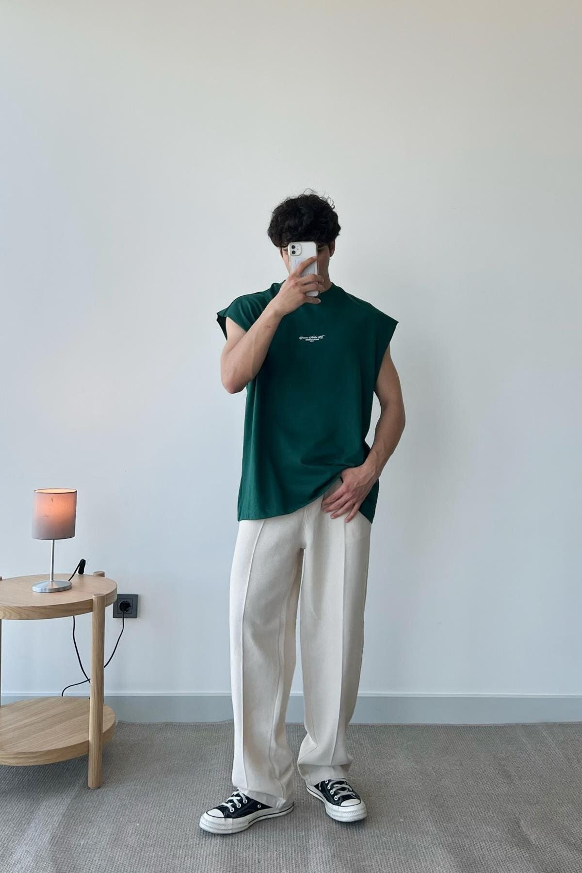Flaw Wear Essence Baskılı Koyu Yeşil Atlet Tişört
