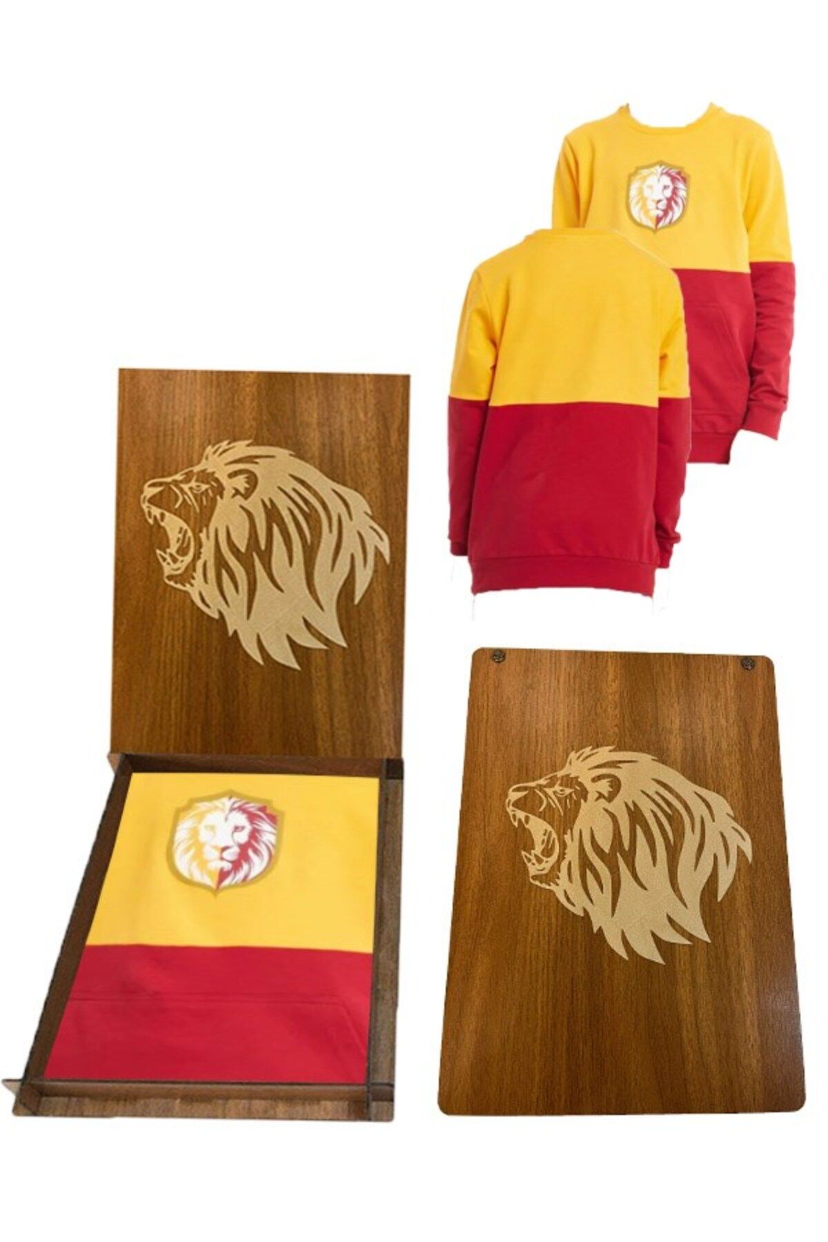Galatasaray Orijinal ve Lisanslı Sarı-Kırmızı Çocuk Sweatshirt Aslan Ahşap Kutulu