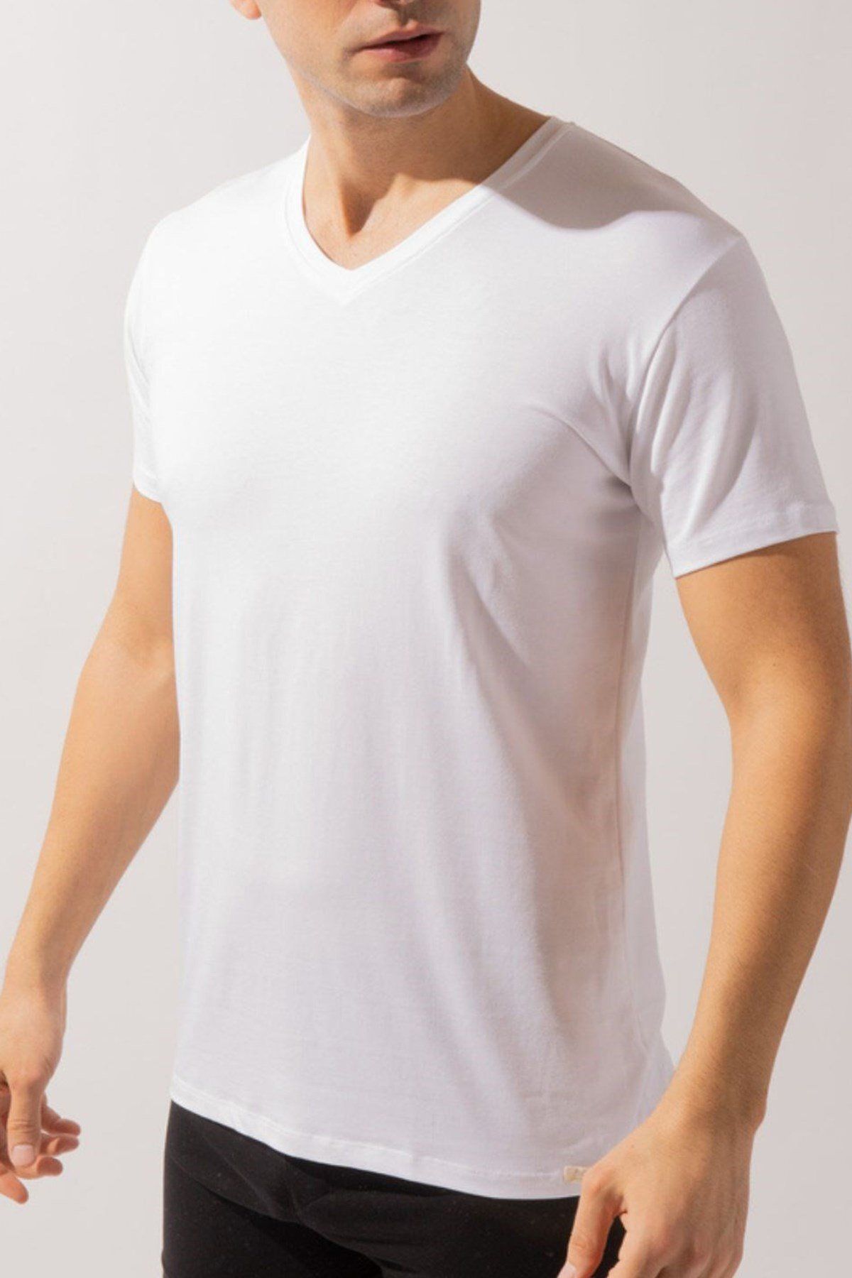 Katia & Bony Basic New Modal V Yaka Erkek T-shirt Beyaz