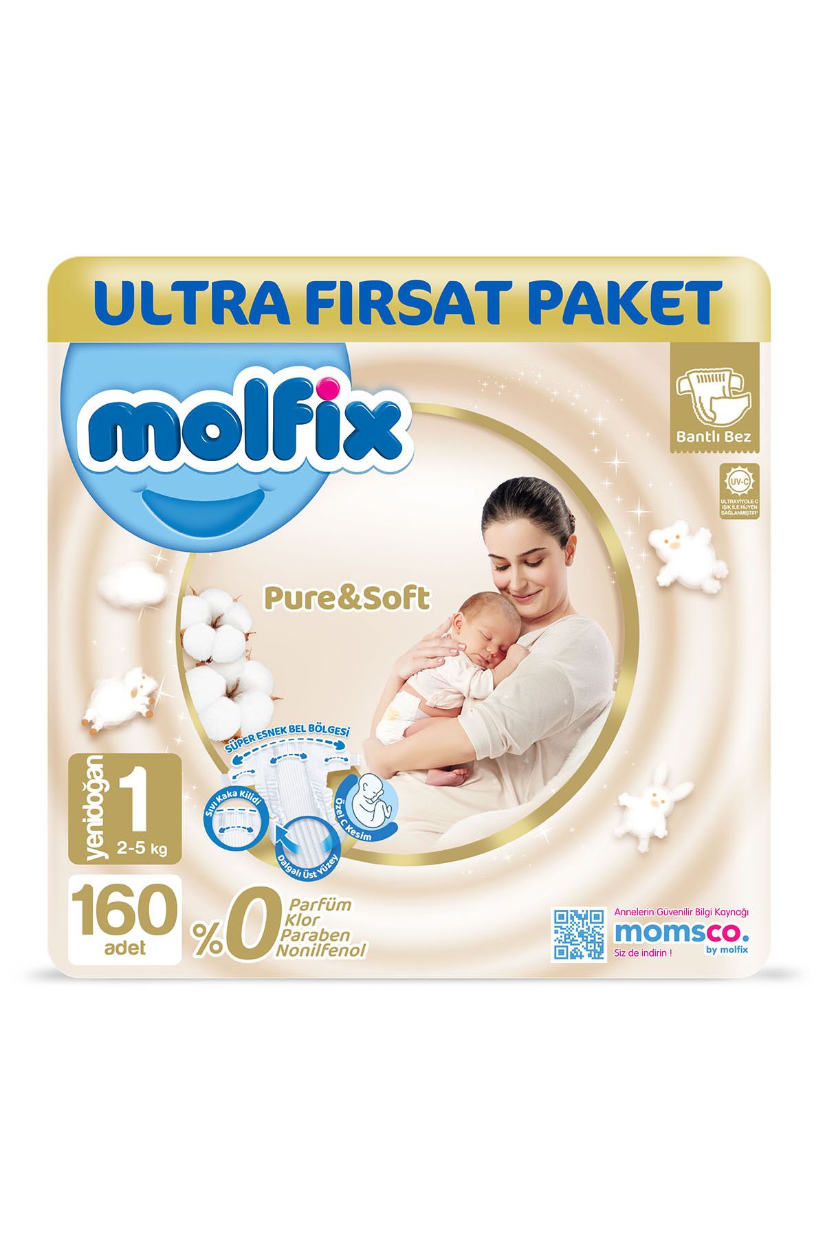 Molfix Pure & Soft 1 Beden Yenidoğan 160 Adet