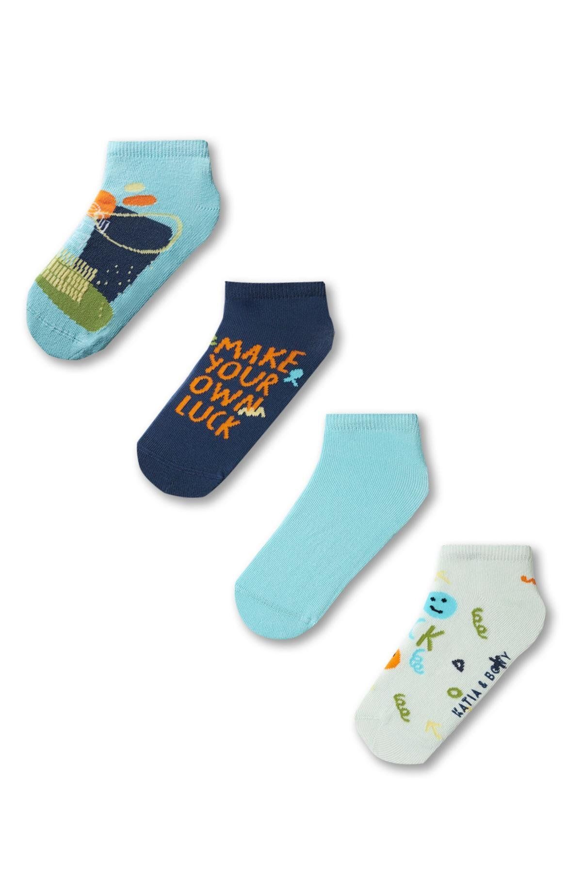 Katia & Bony Erkek Çocuk Gülen Surat Desenli 4'lü Kutulu Patik Çorap